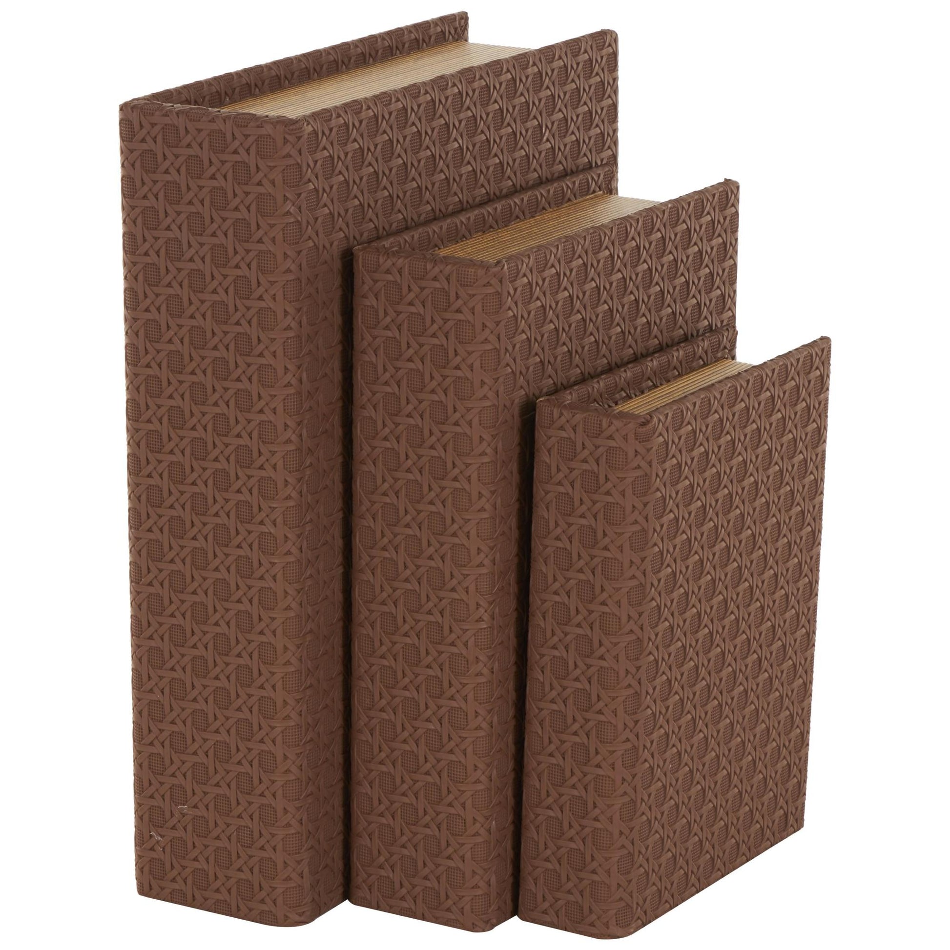Set of 3 Faux Leather Woven Grid Faux Book Storage Decorative Box