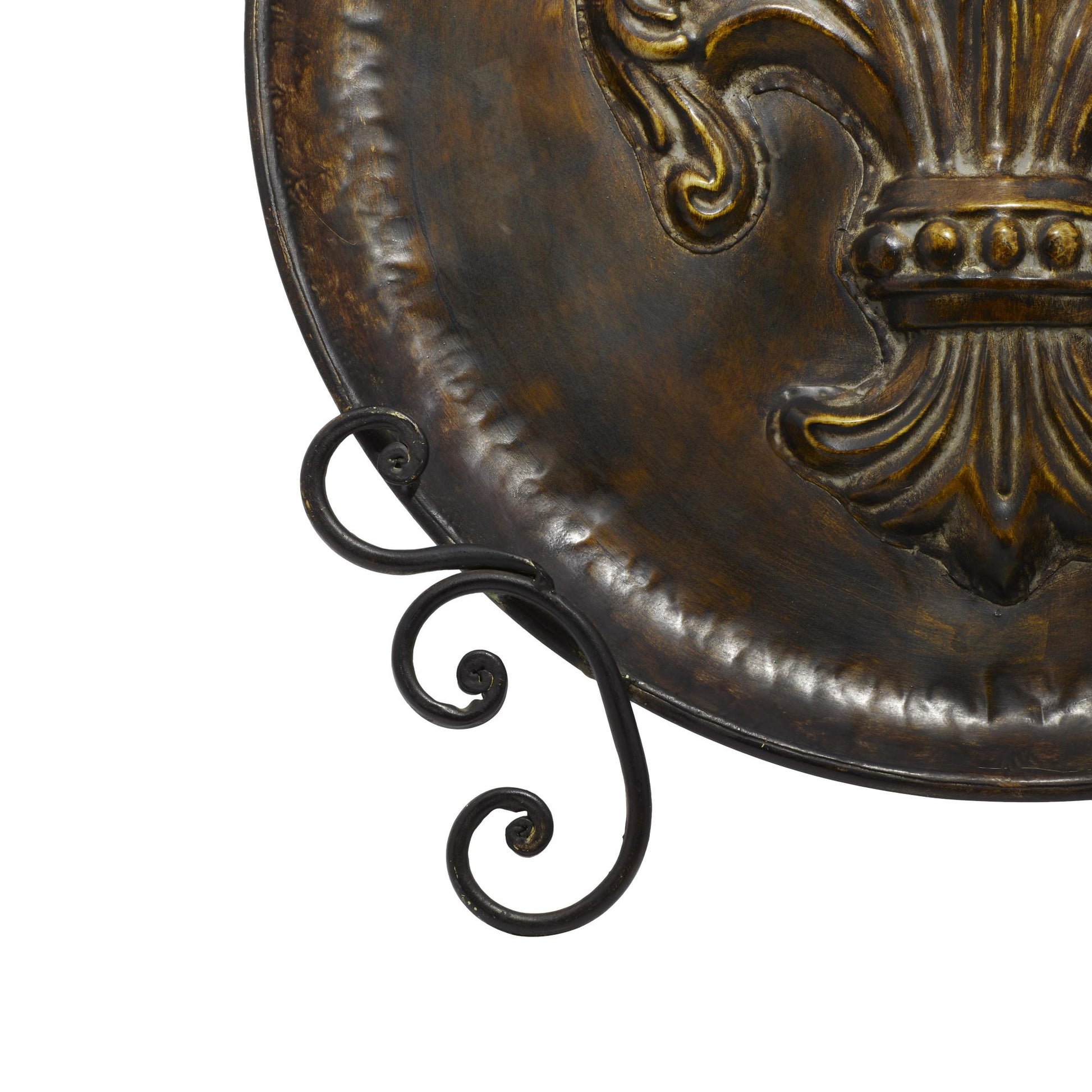 Fleur De Lis Brown Metal Embossed Detail Decorative Charger with Stand