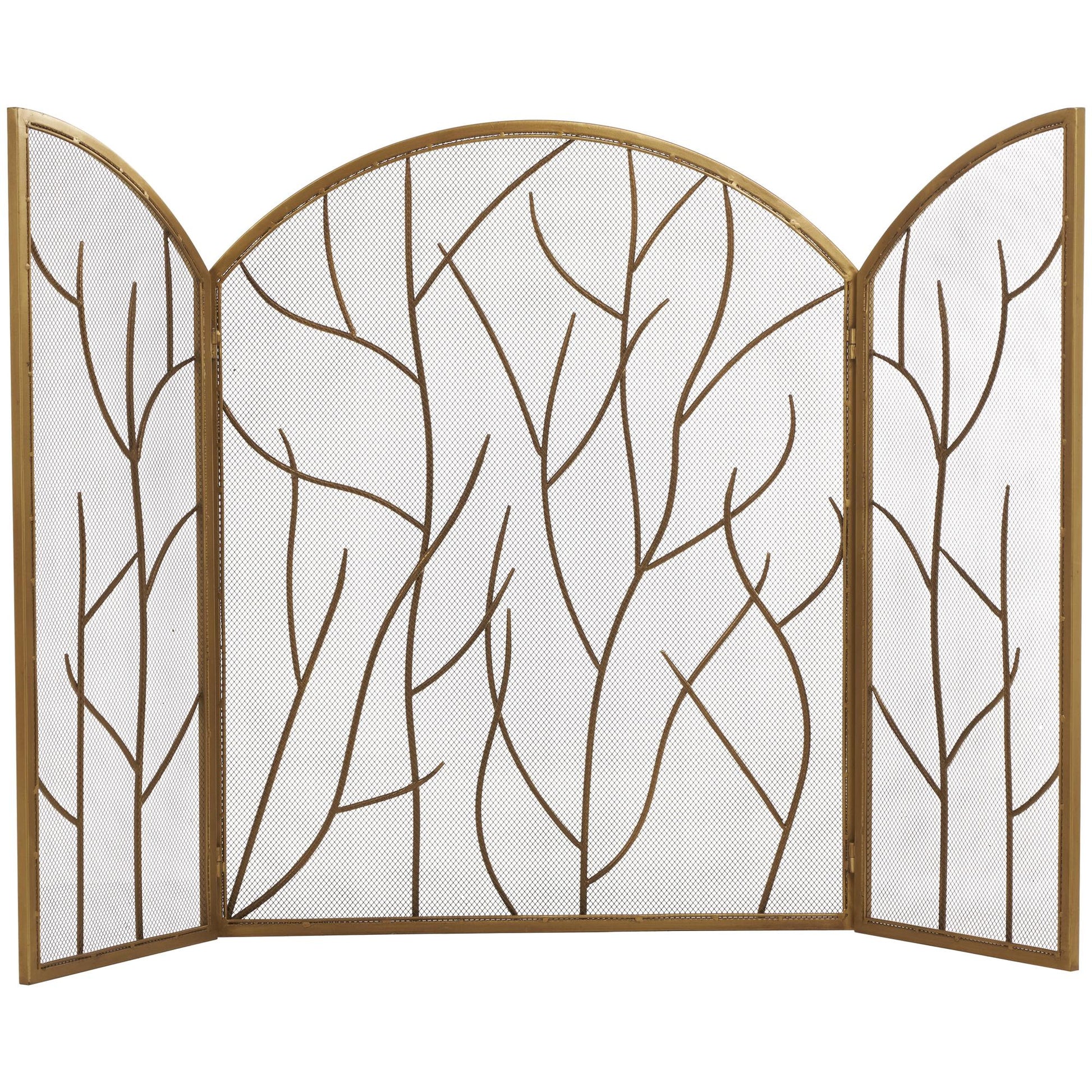 Tree Brass Metal Branch Single Panel Living Room Fireplace Screen with Mesh Netting