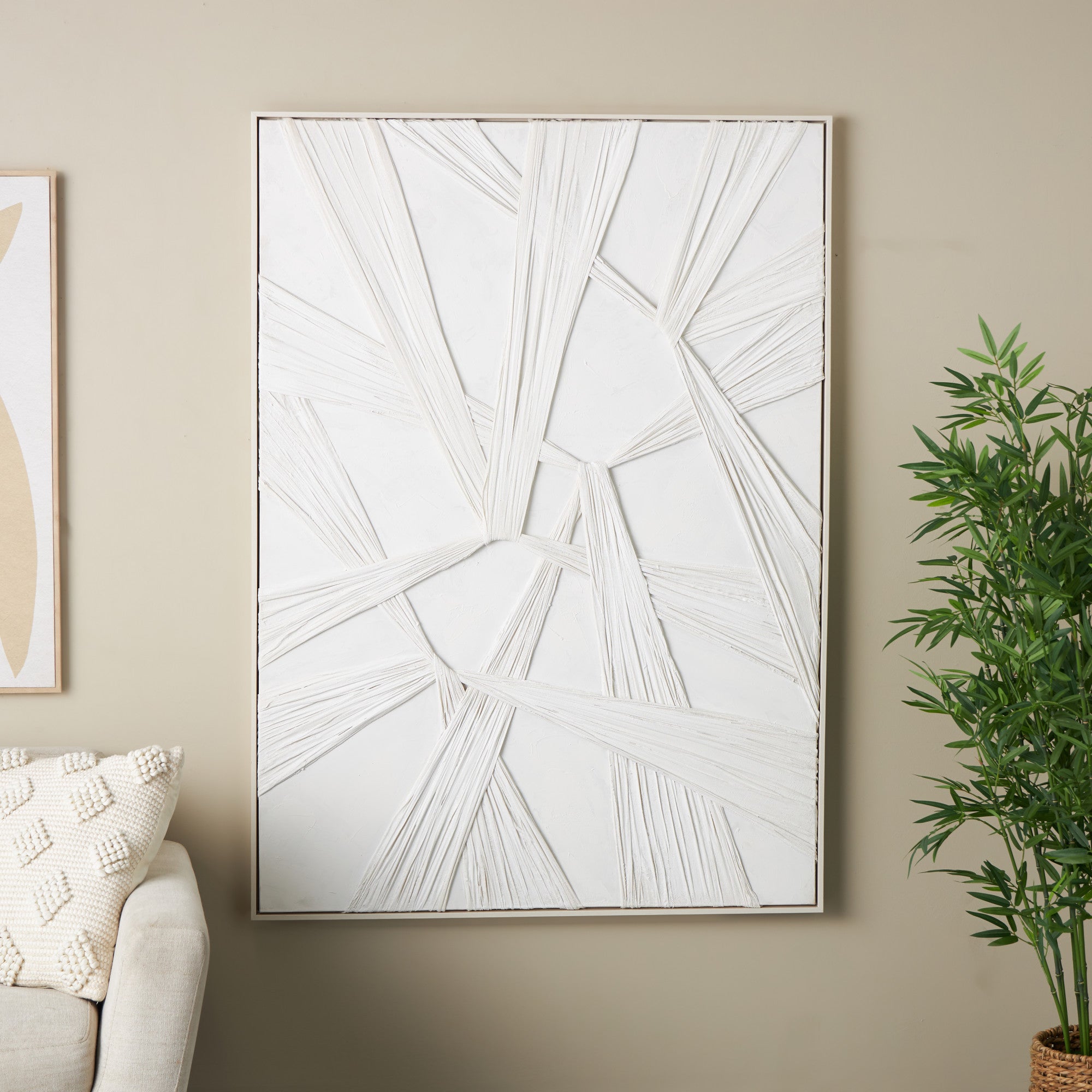 Abstract White Wood Intertwined Cloth Living Room Framed Wall Art