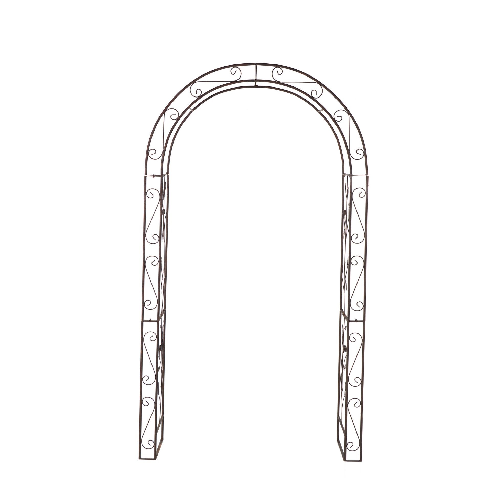 Scroll Bronze Metal Indoor Outdoor Arched Indoor Outdoor Garden Arbor with Leaf and Bird Panels