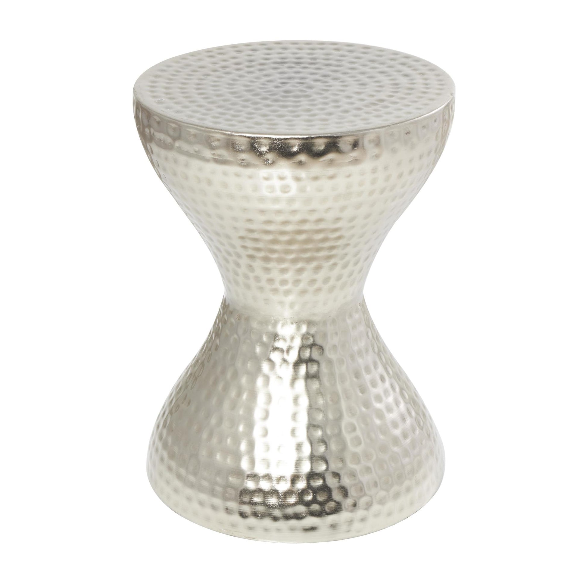 Metal Hammered Side End Accent Table with Hourglass Shape