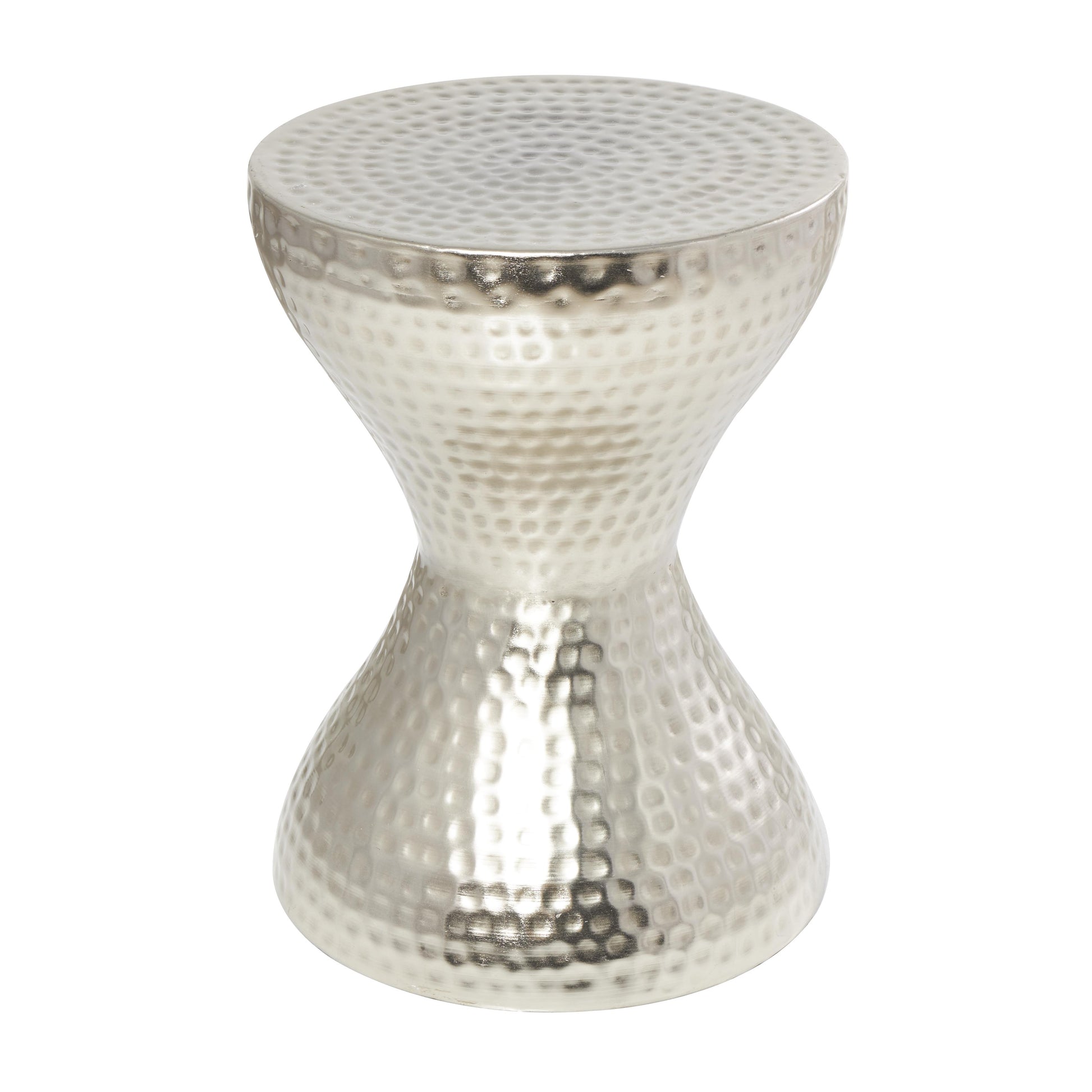 Metal Hammered Side End Accent Table with Hourglass Shape