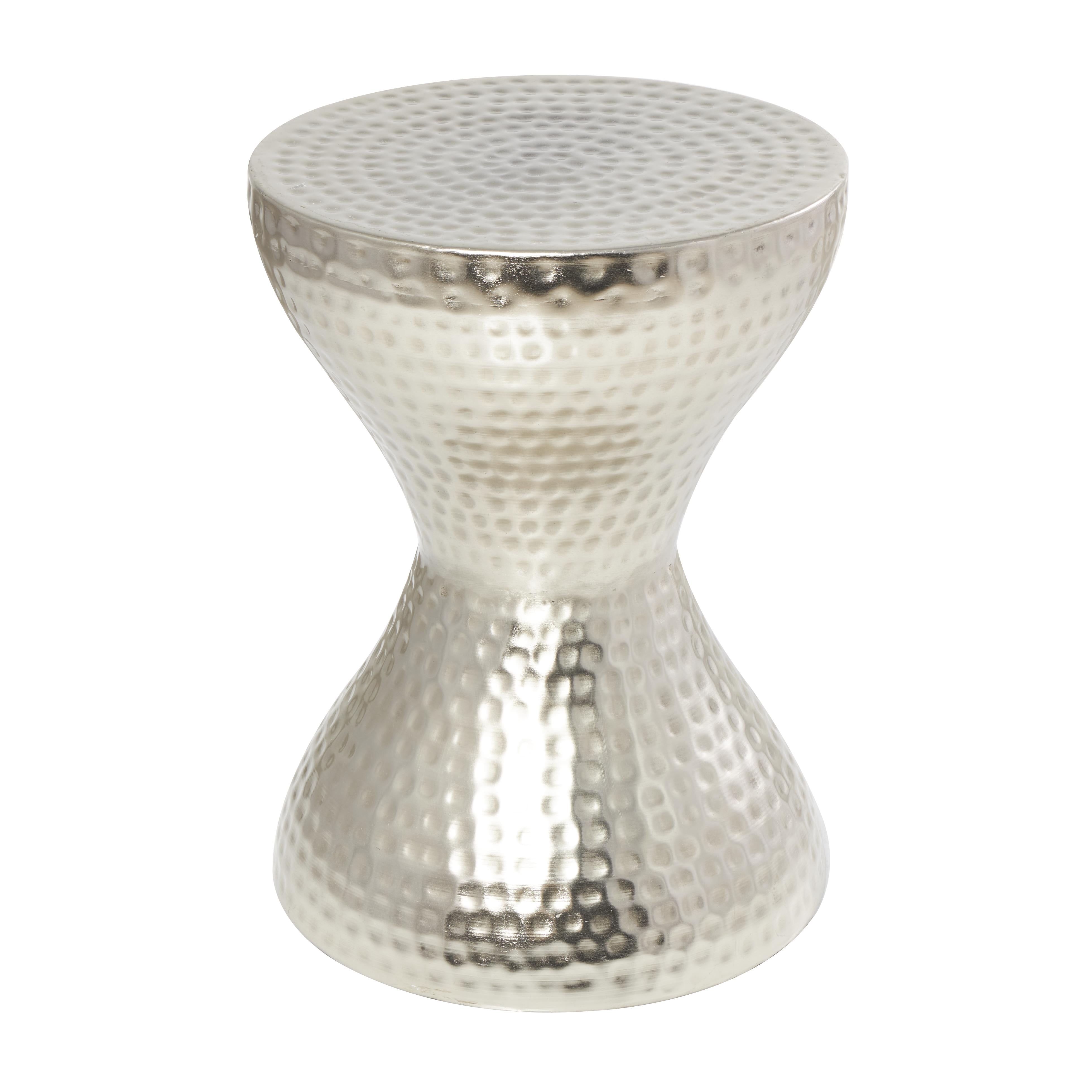Metal Hammered Side End Accent Table with Hourglass Shape