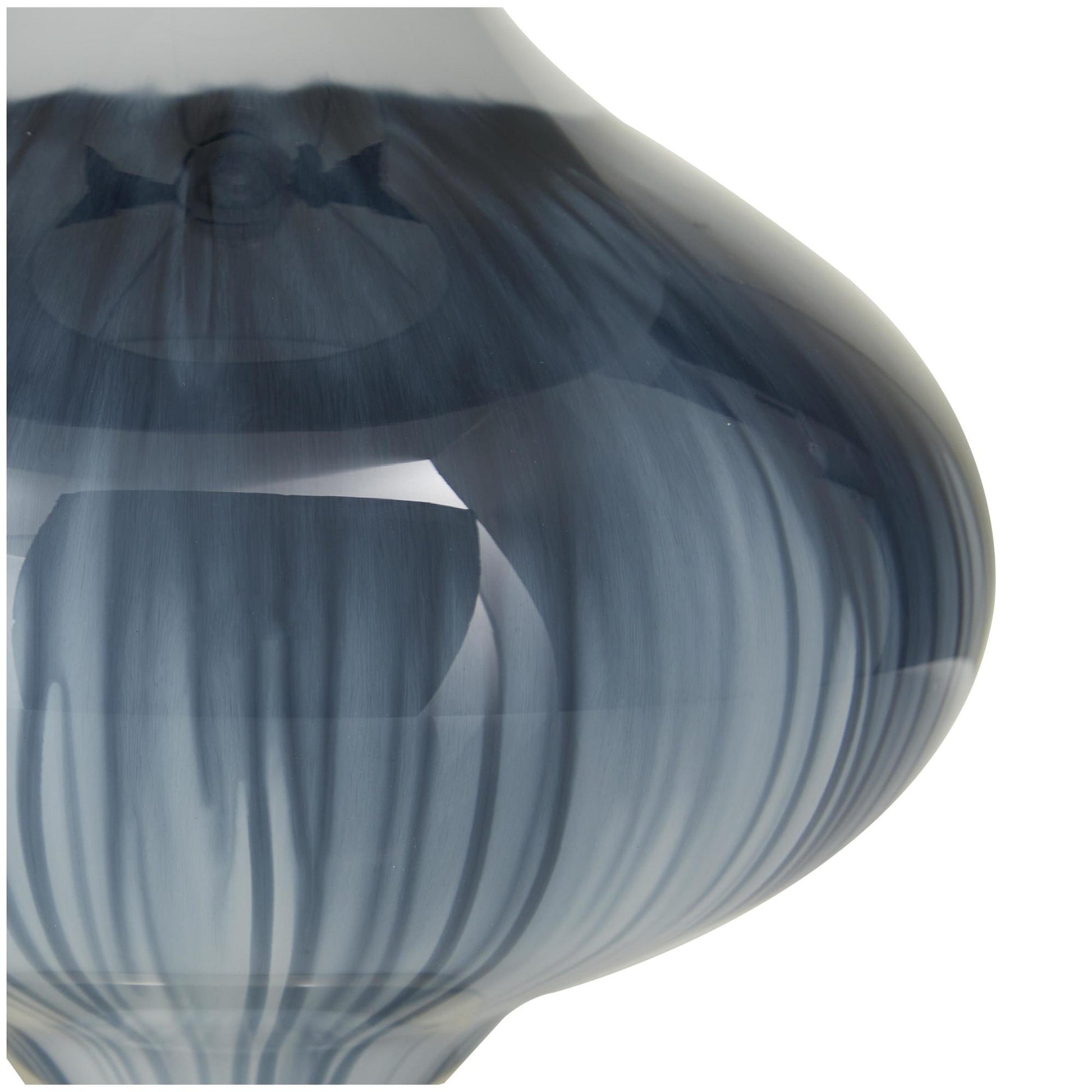 Blue Glass Gourd Style Base Room Table Lamp with Drum Shade