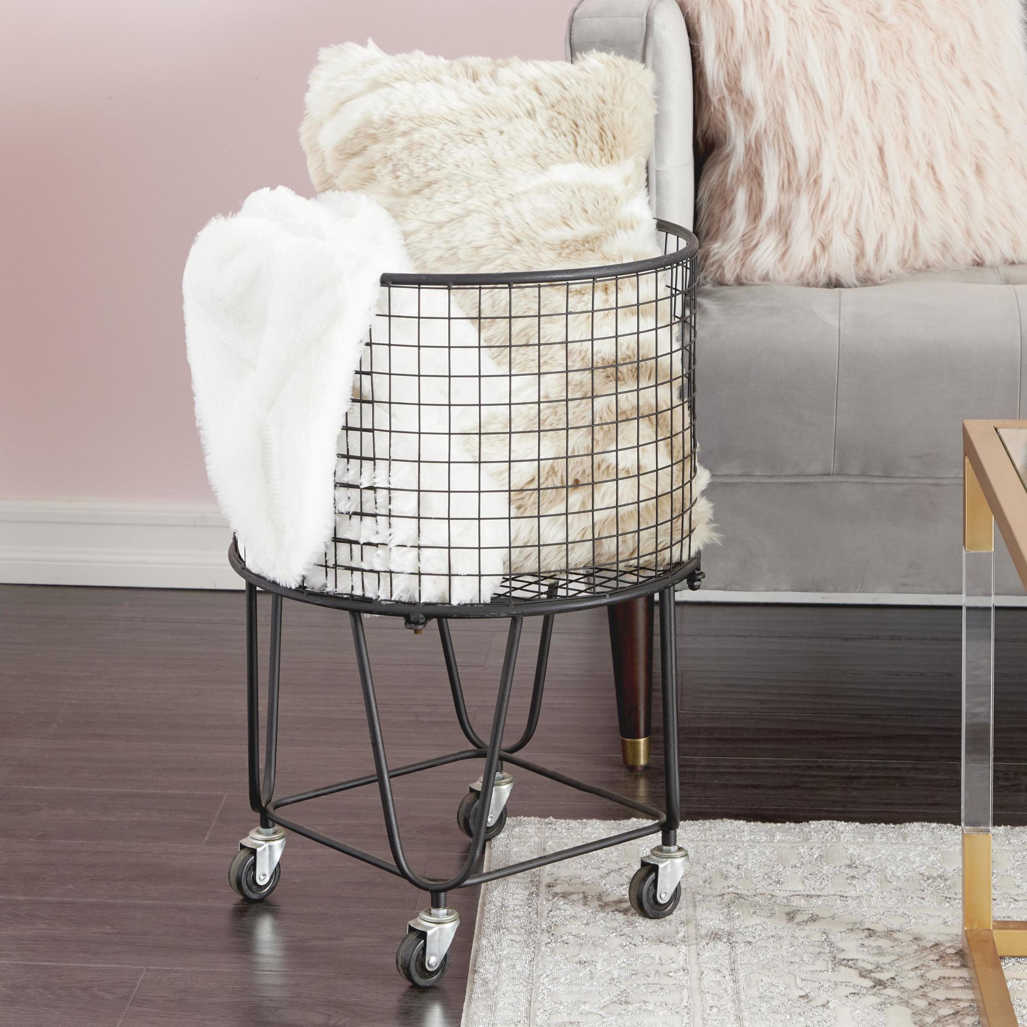 Metal Deep Set Metal Mesh Laundry Basket Storage Cart with Wheels 18" x 18" x 24"