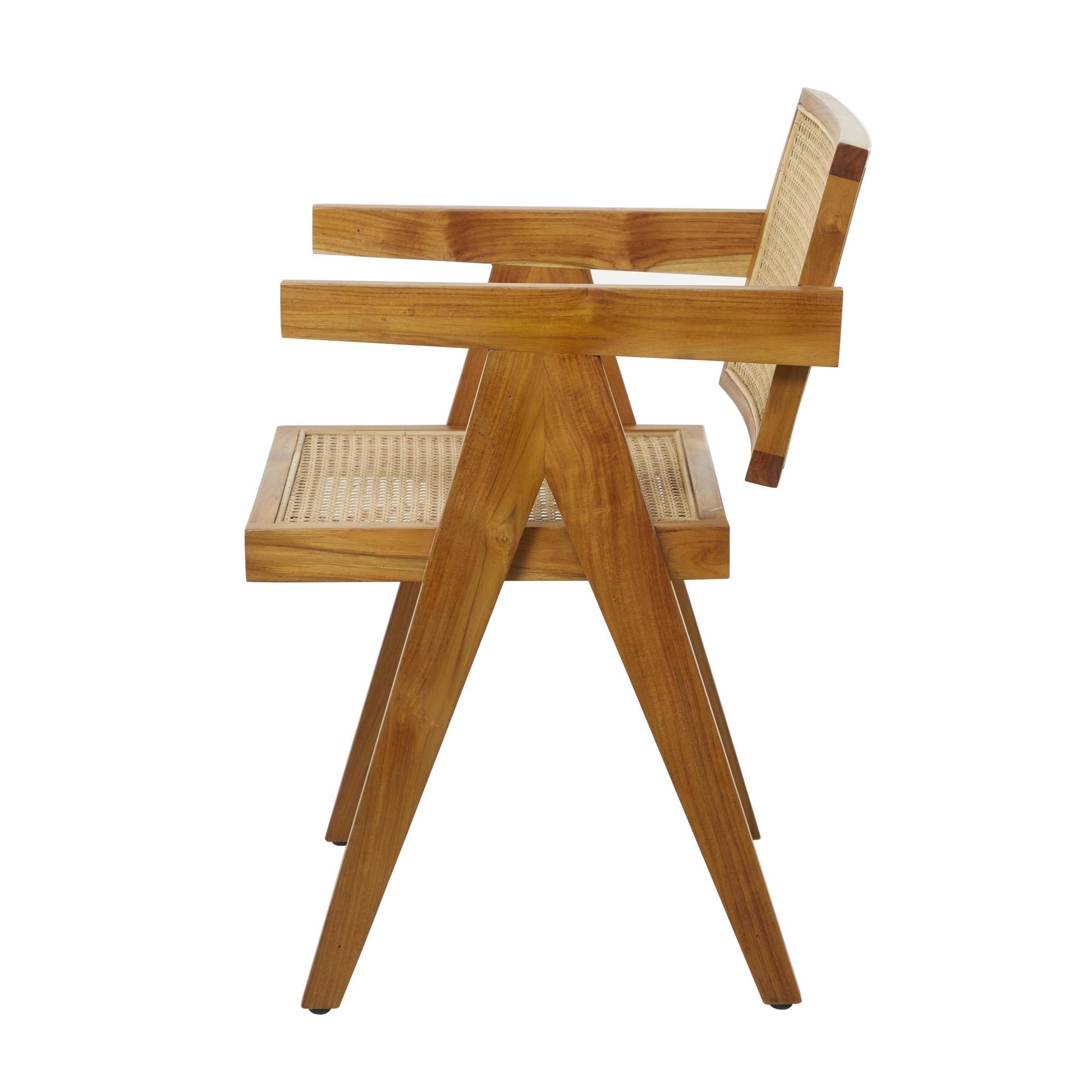 Teak Wood Handmade Living Room Accent Chair with Woven Cane Seat