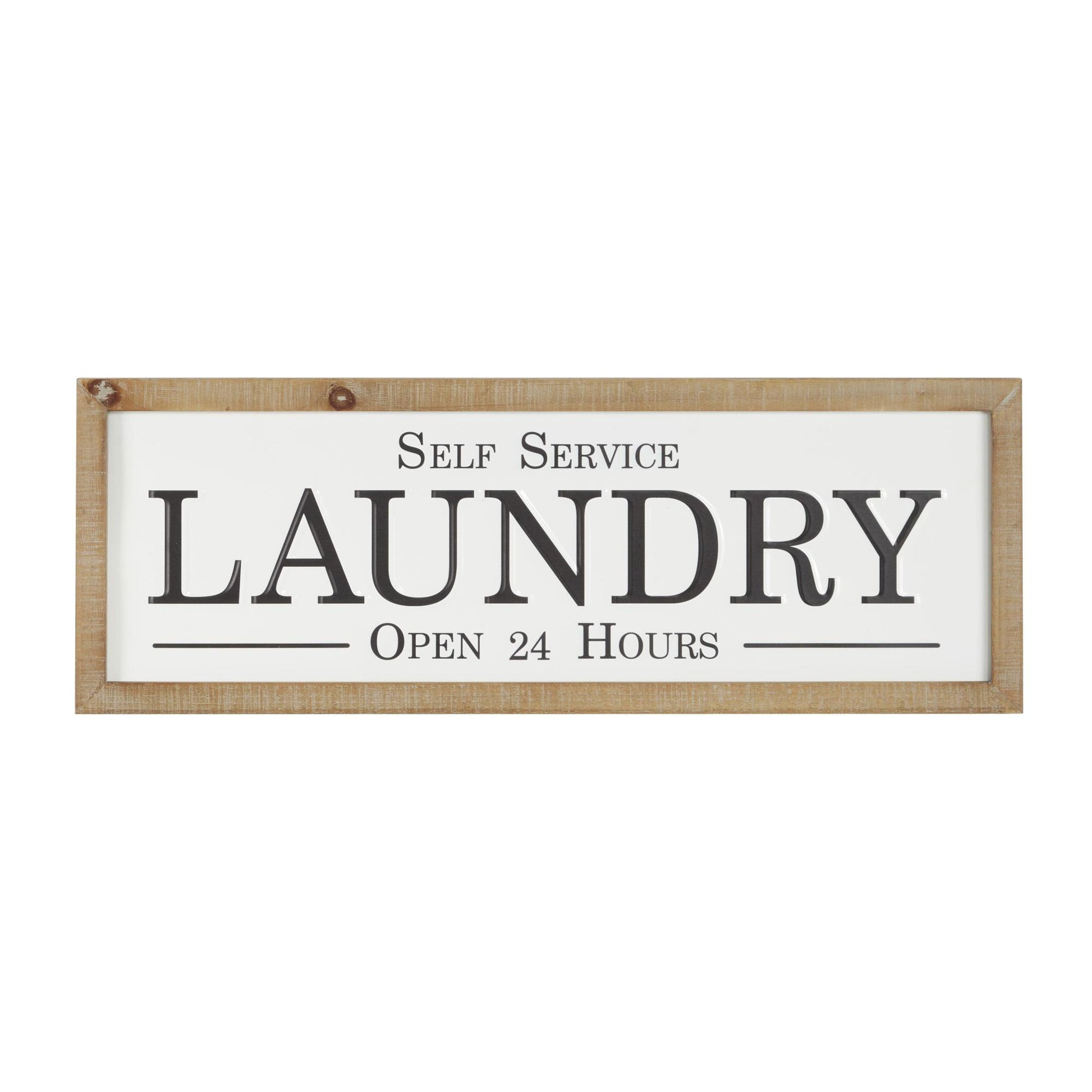 Sign White Metal Laundry Home Wall Decor with Wood Frame