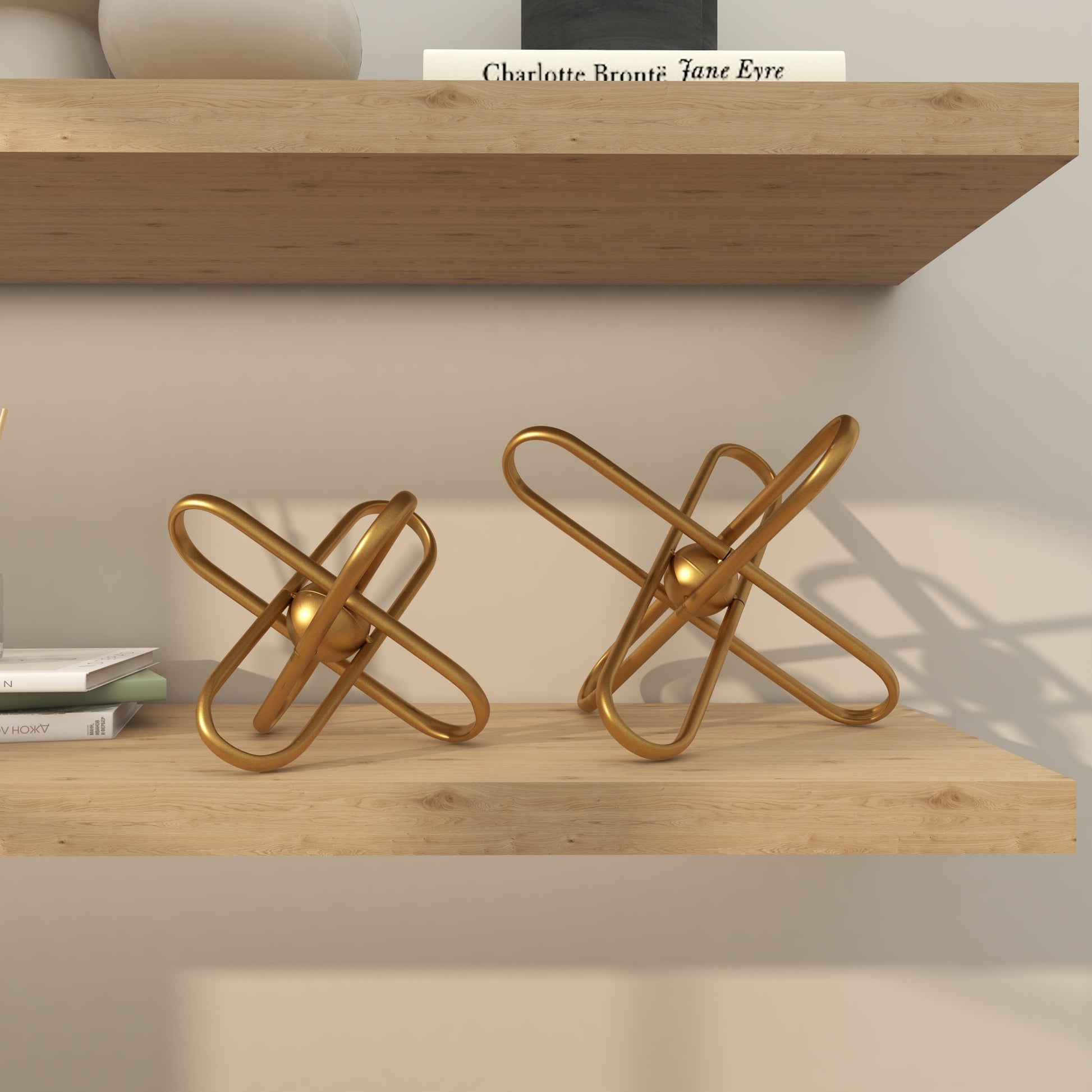 CosmoLiving by Cosmopolitan Set of 2 Jack Gold Metal Linked Decorative Sculpture with Orb Center
