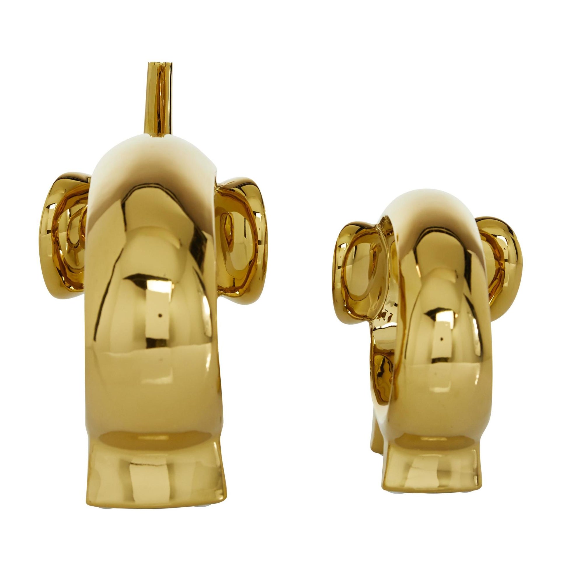 Set of 2 Elephant Porcelain Ceramic Decorative Sculpture