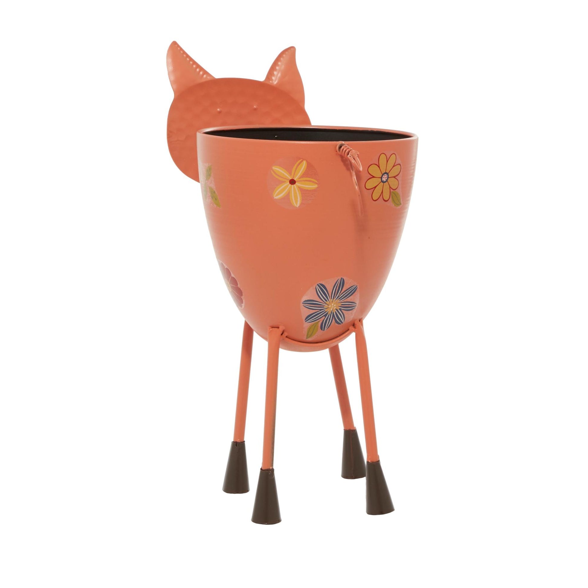 Pig Pink Metal Indoor Outdoor Planter with Floral Accents
