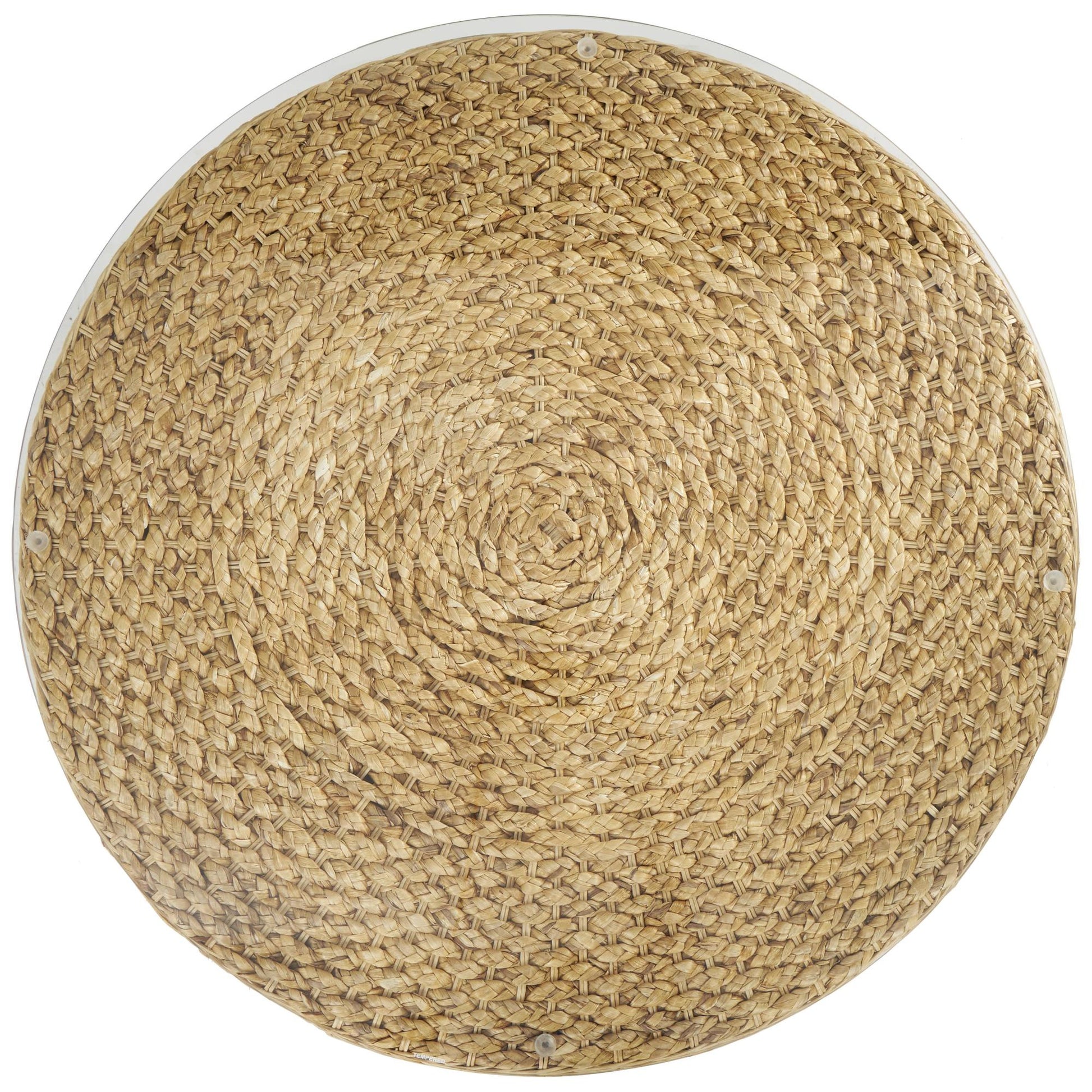 Brown Seagrass Handmade Woven Side End Accent Table with Glass Top