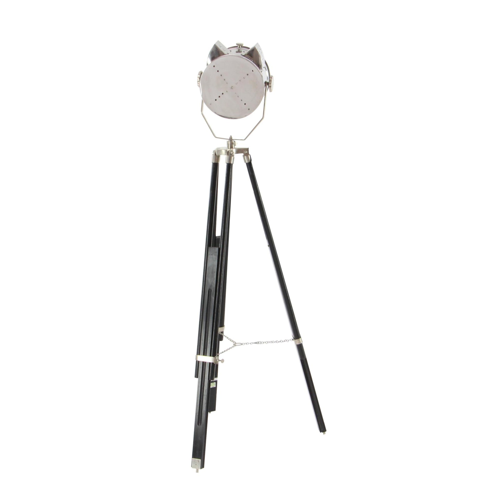 Black Wood Spotlight Room Floor Lamp with Silver Metal Accents