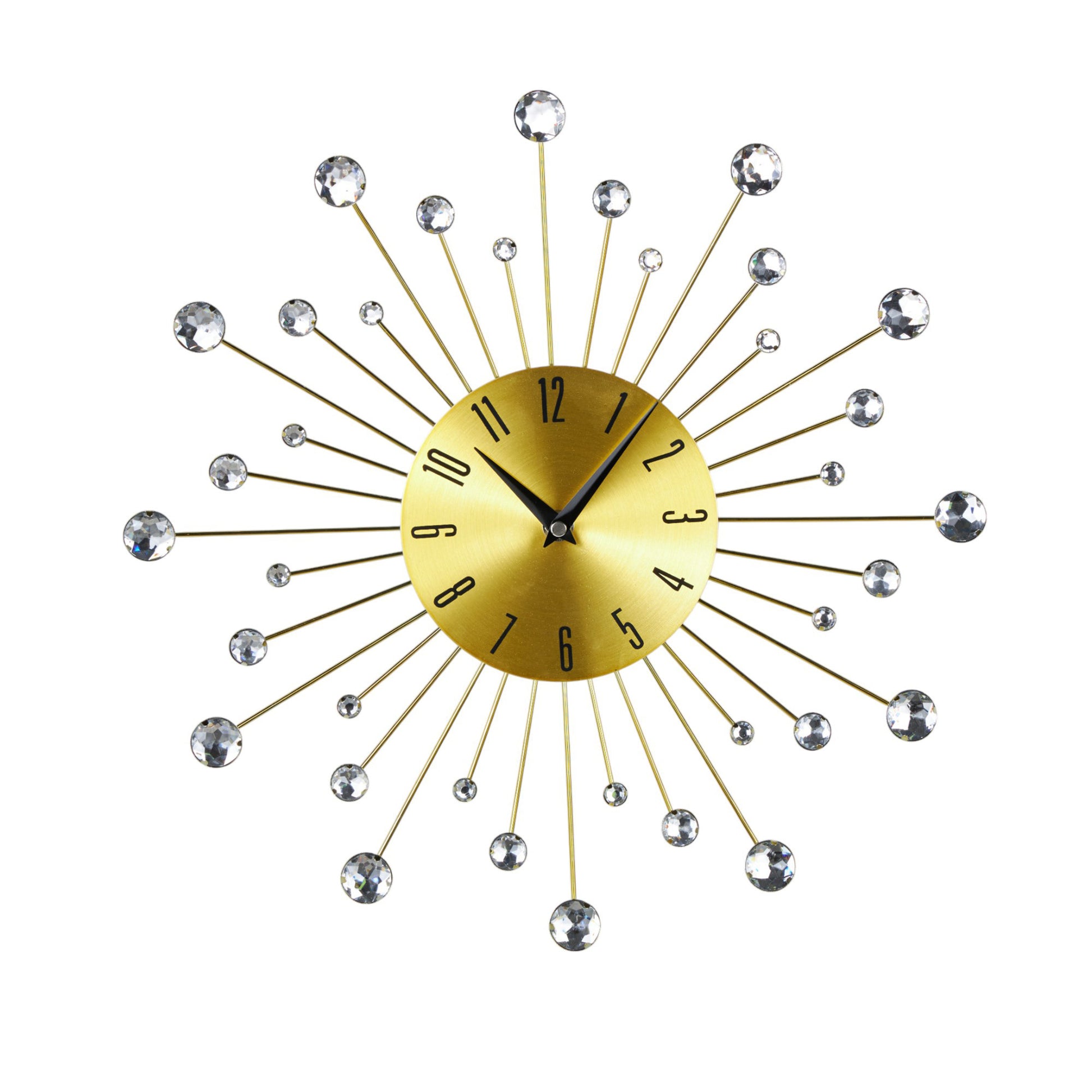 Starburst Metal Decorative Wall Clock with Crystal Accents 14" x 1" x 14"