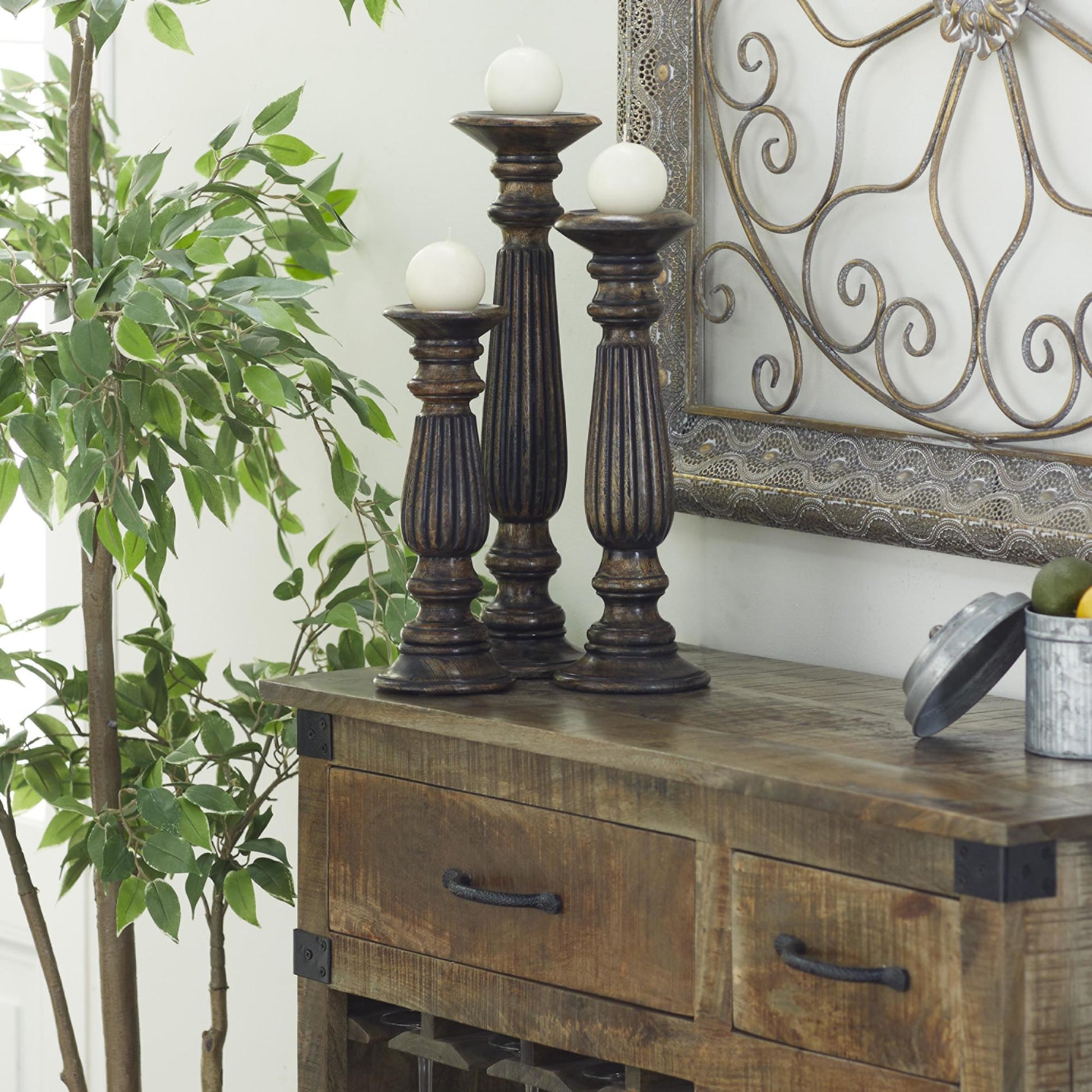 Set of 3 Mango Wood Decorative Candle Holder