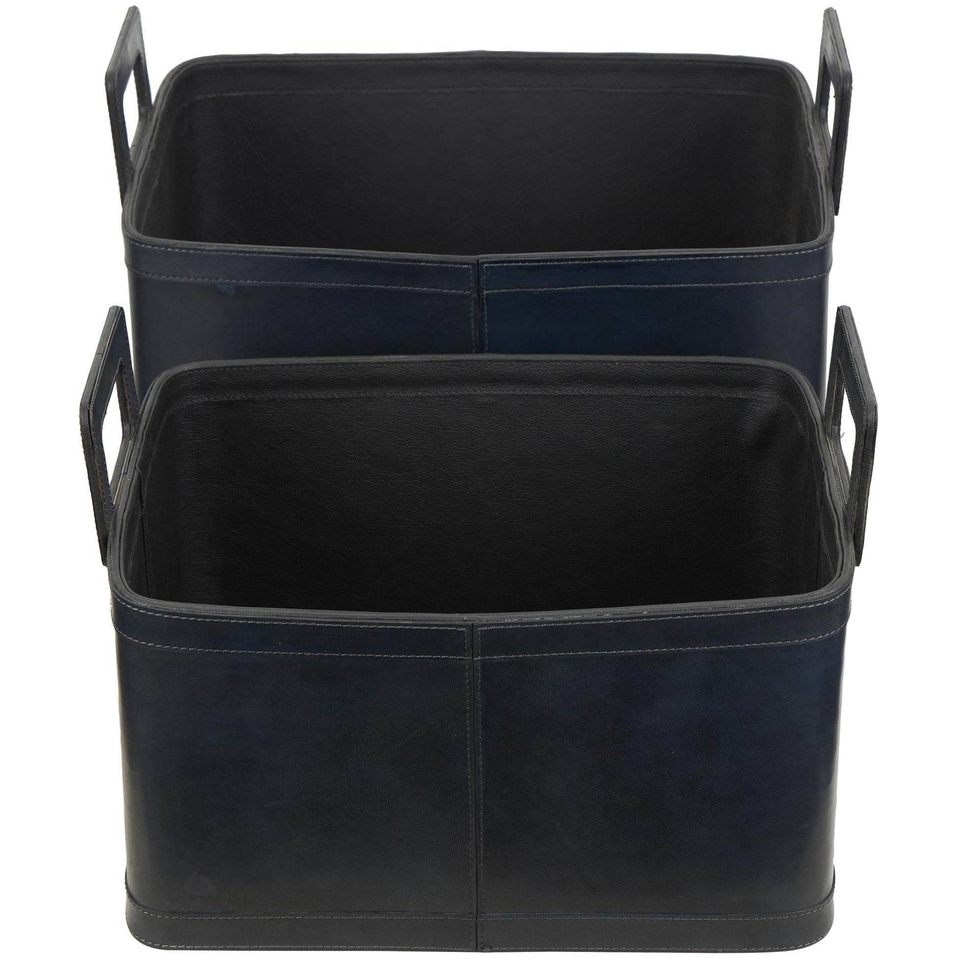 Set of 2 Leather Handmade Decorative and Functional Storage Basket with Handles