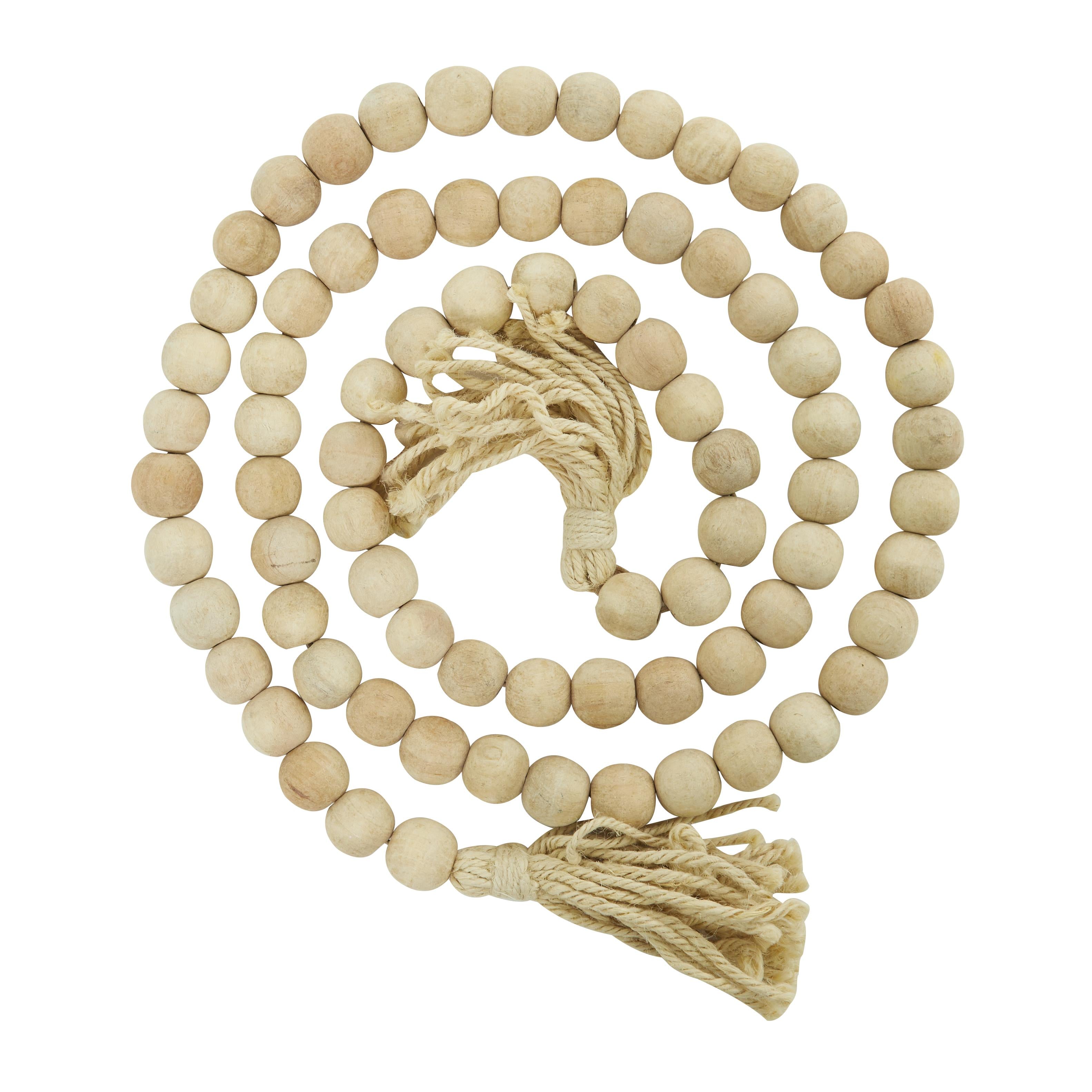 Mango Wood Handmade Round Long Carved Beaded Garland with Tassel