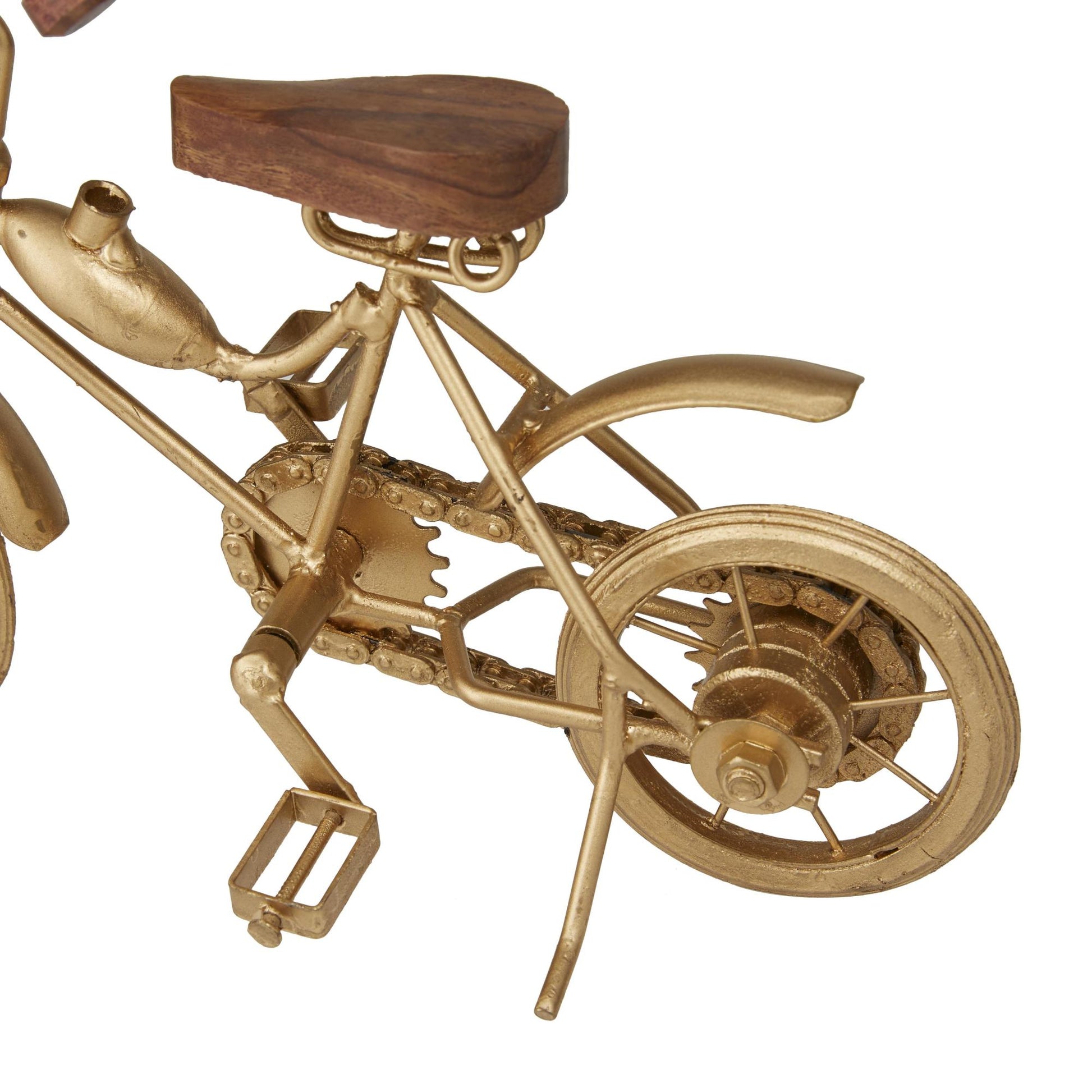 Set of 2 Bike Gold Metal Decorative Sculpture with Wood Accents