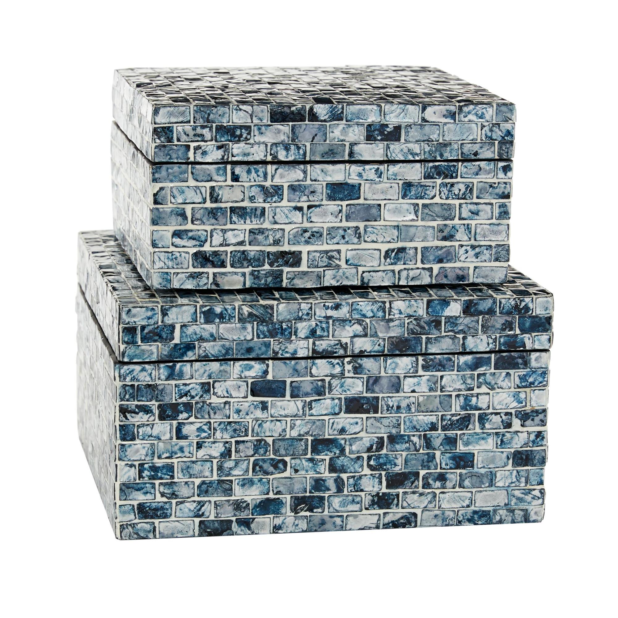 Set of 2 Blue Mother of Pearl Shell Handmade Decorative Box with Hinged Lid