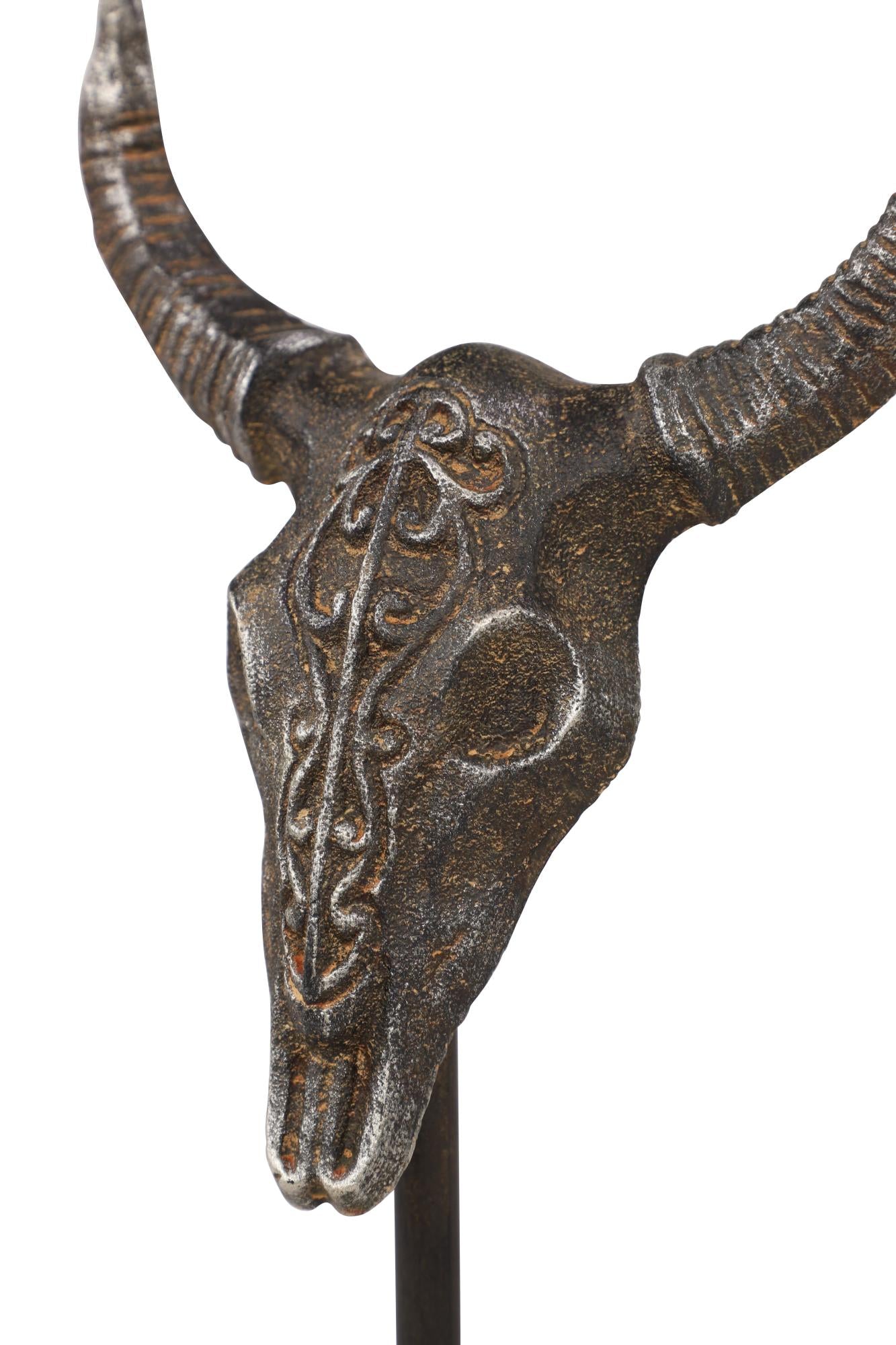 Set of 3 Bull Gray Metal Head Decorative Sculpture
