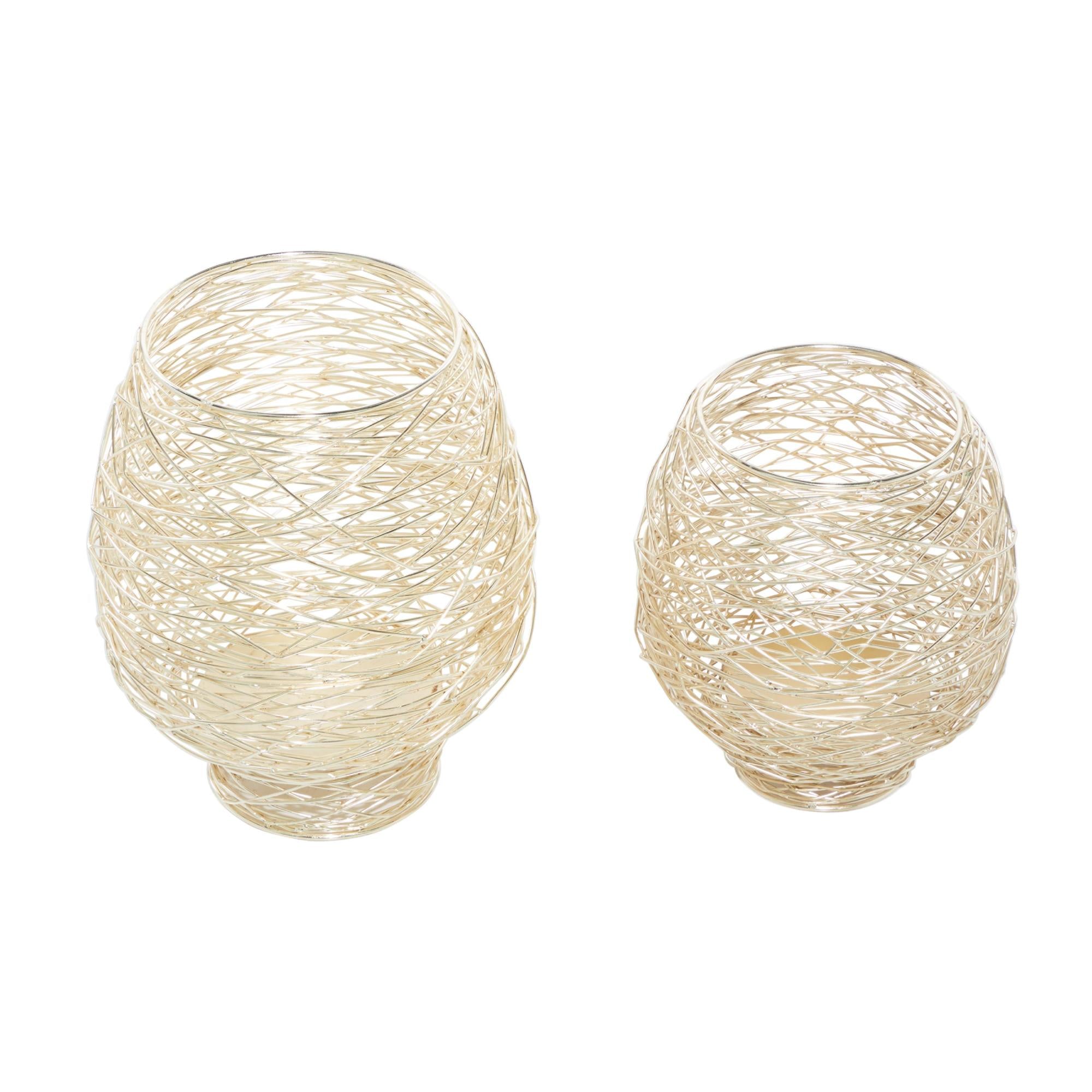 CosmoLiving by Cosmopolitan Set of 2 Gold Metal Tealight Decorative Indoor Outdoor Candle Lantern
