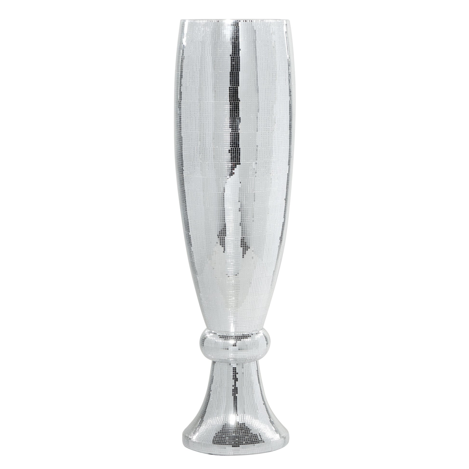 Silver Polystone Tall Champagne Flute Shape Decorative Vase with Mosaic Mirror Inlay