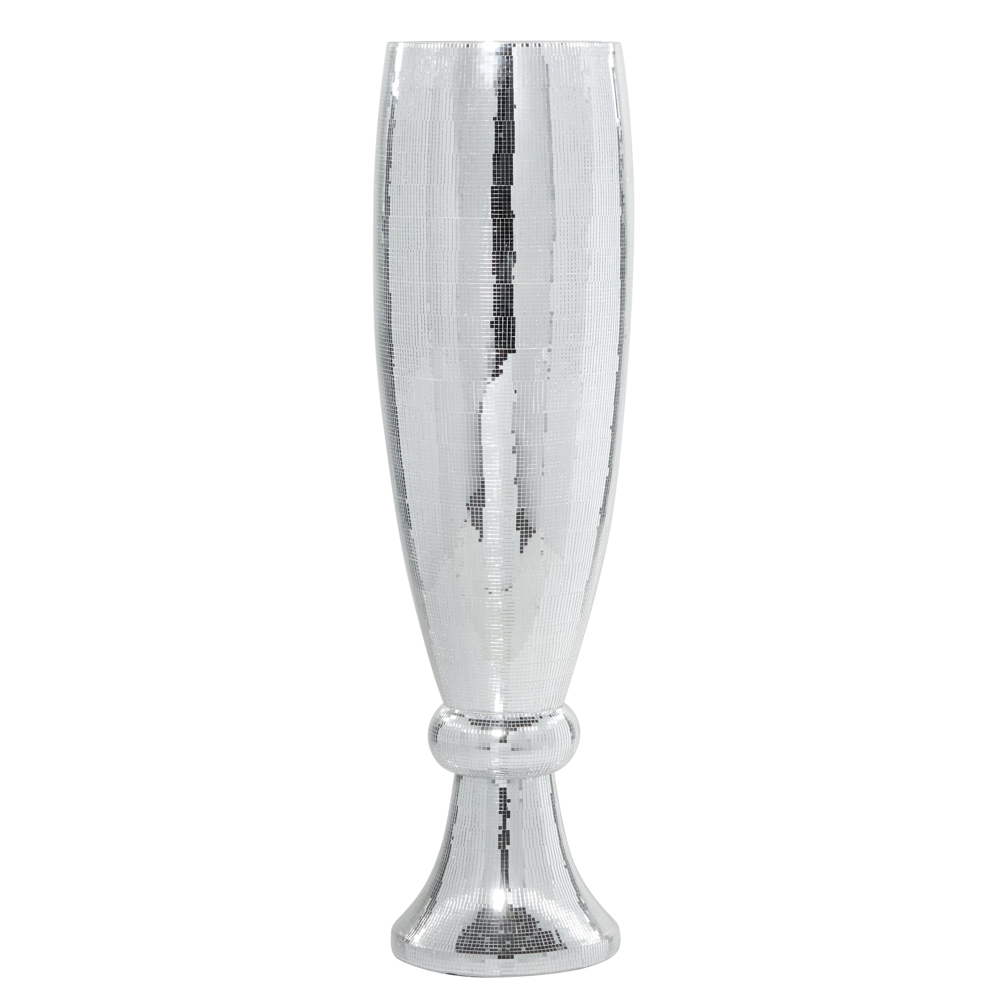 Silver Polystone Tall Champagne Flute Shape Decorative Vase with Mosaic Mirror Inlay