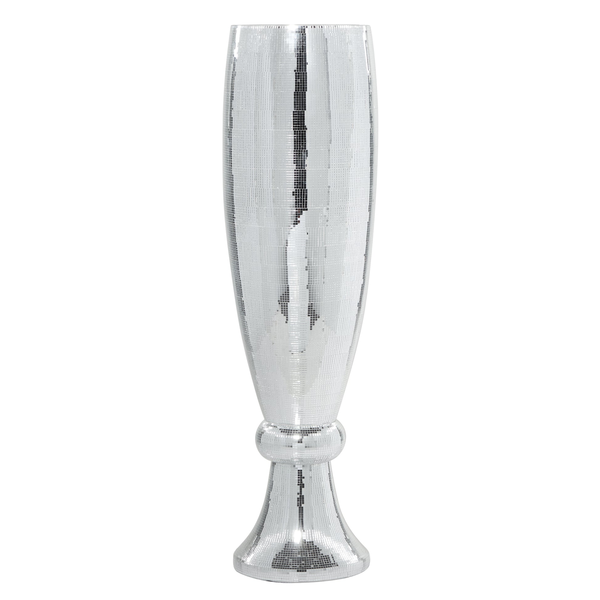 Silver Polystone Tall Champagne Flute Shape Decorative Vase with Mosaic Mirror Inlay