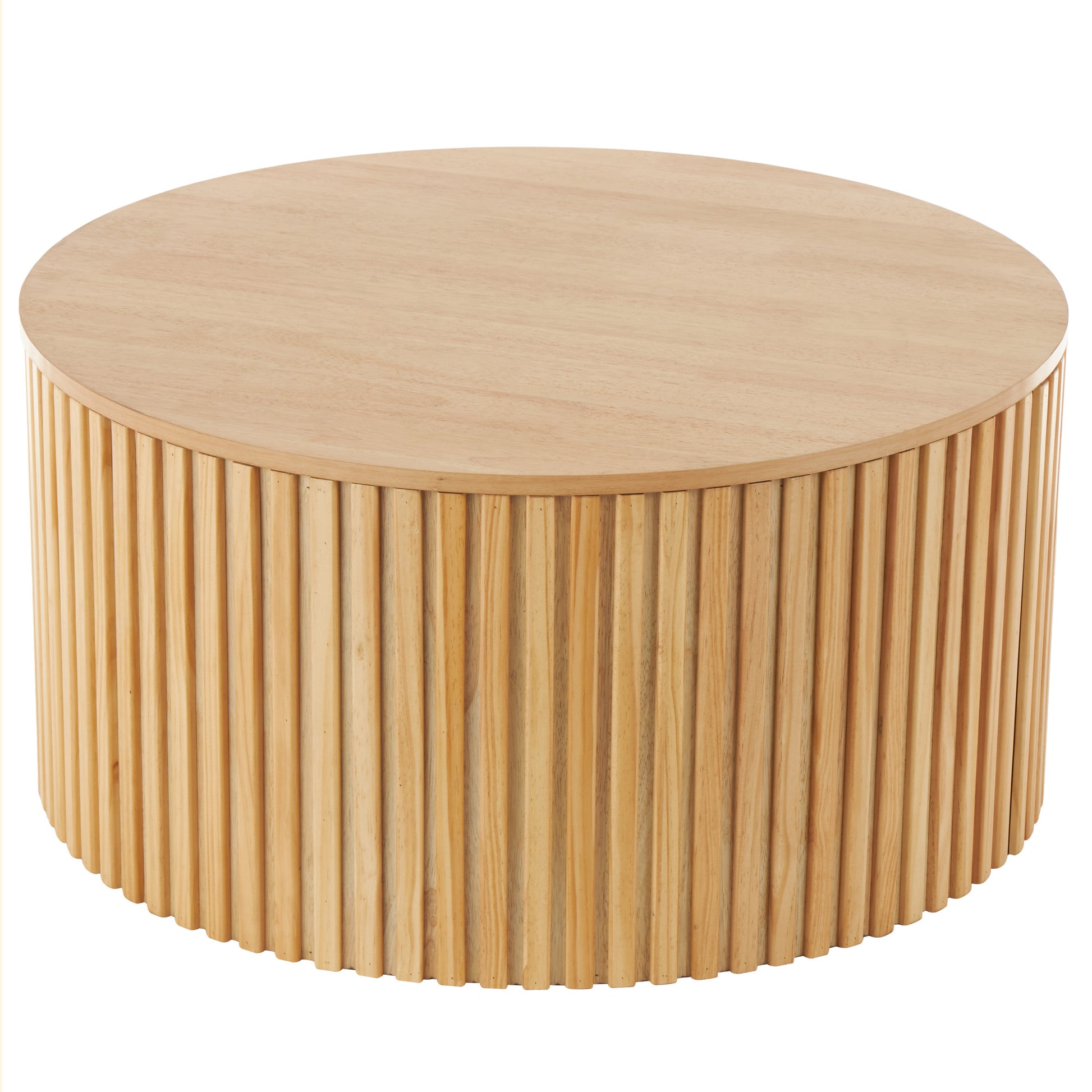 Wood Handmade Ribbed Living Room Coffee Table with Slatted Base