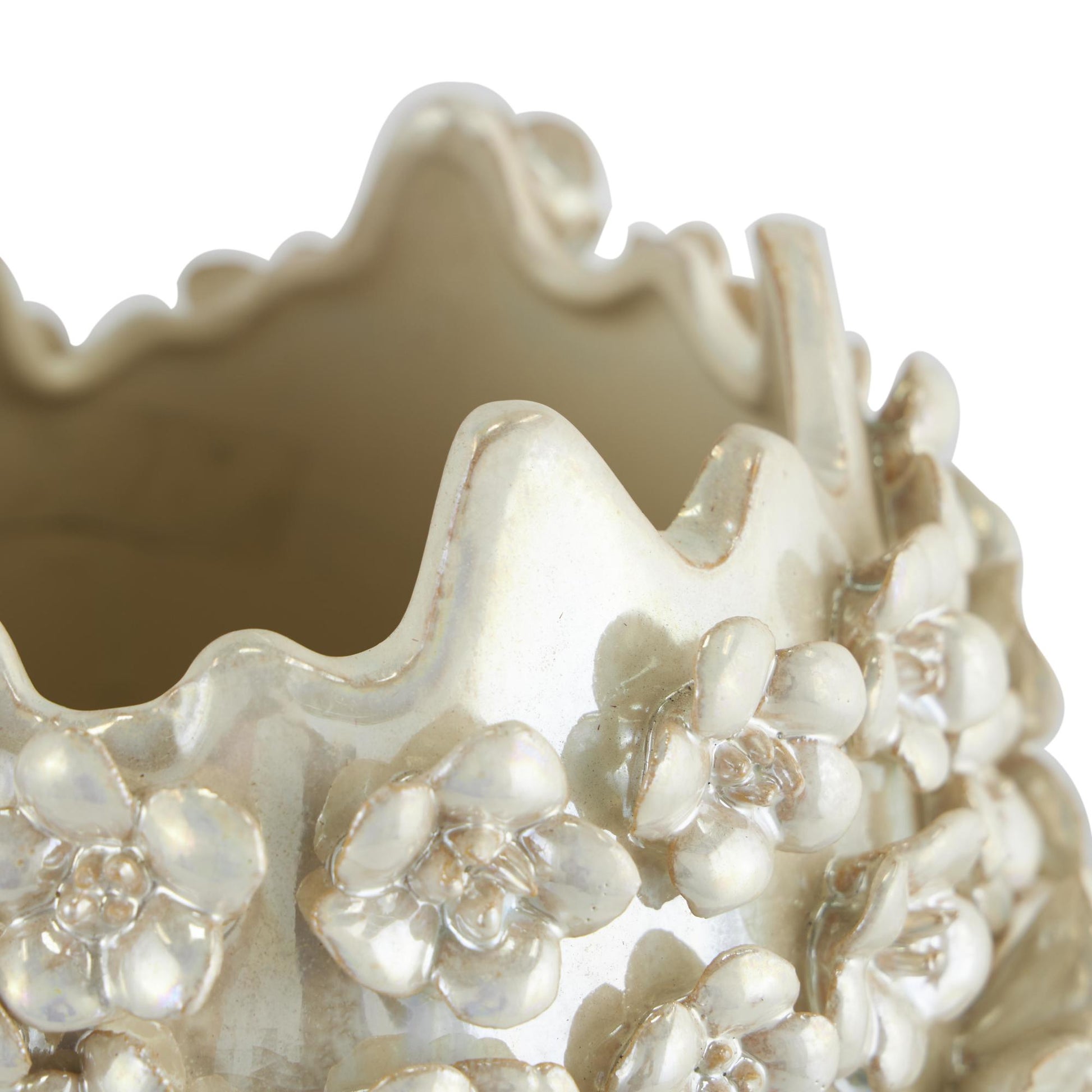 Floral Cream Ceramic 3D Decorative Vase with Iridescent Glaze