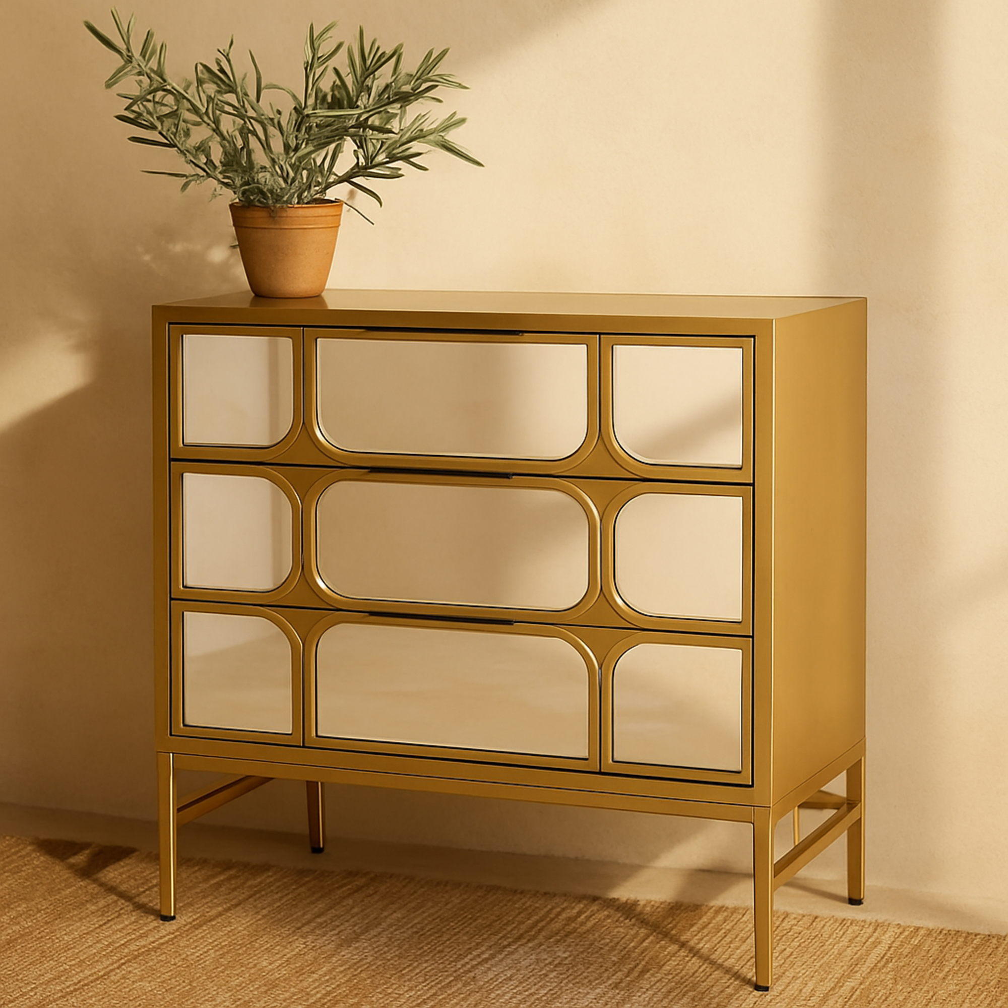 Wooden 3 Drawer Room Chest with Mirrored Front