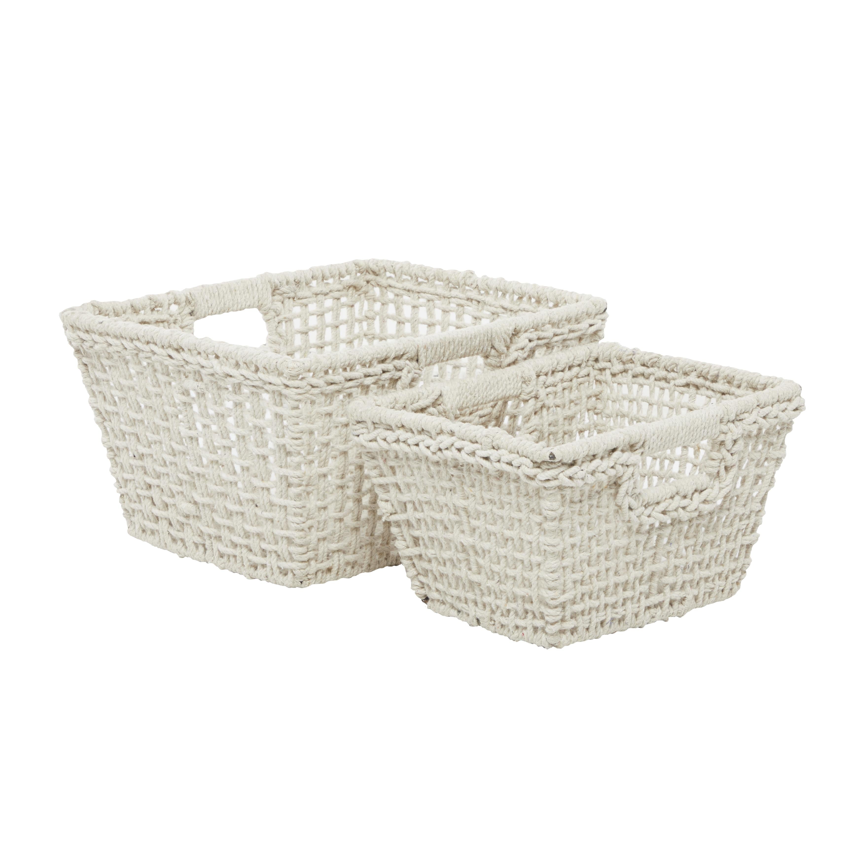 CosmoLiving by Cosmopolitan Set of 2 Cotton Fabric Handmade Decorative and Functional Storage Basket with Handles