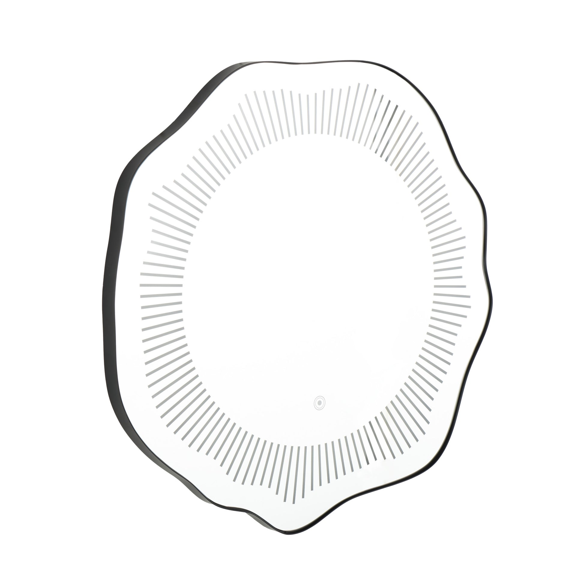 Abstract Silver Glass Wavy LED Room Wall Mirror with Radial Pattern