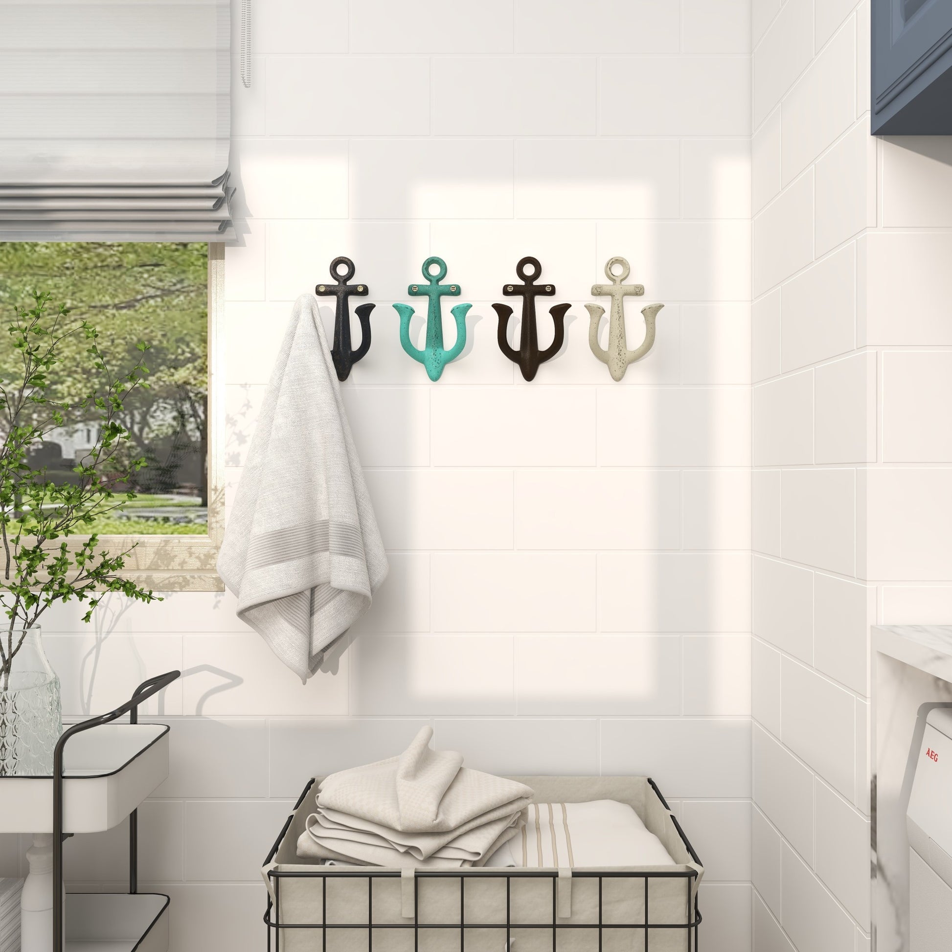Set of 4 Anchor Multi Colored Metal Single Hanger Home Wall Hook