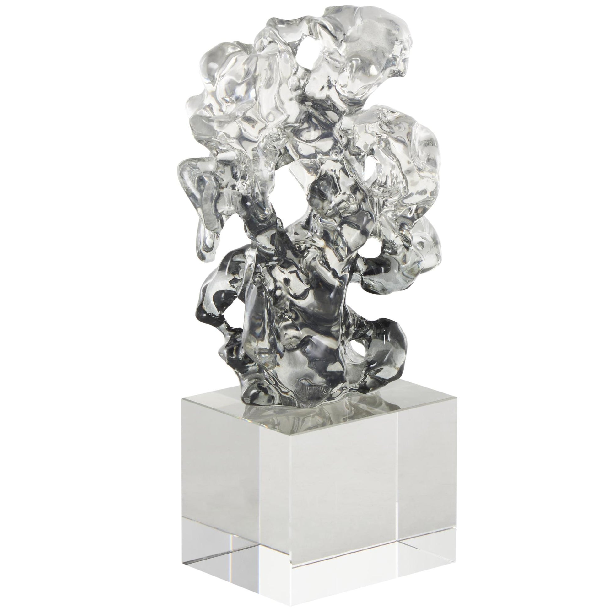 Abstract Clear Glass Freeform Decorative Sculpture with Clear Square Base