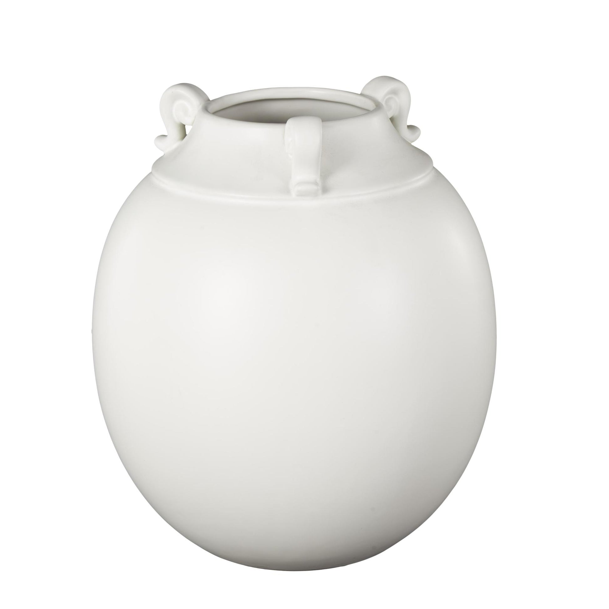 Scroll White Ceramic Decorative Vase with Handles