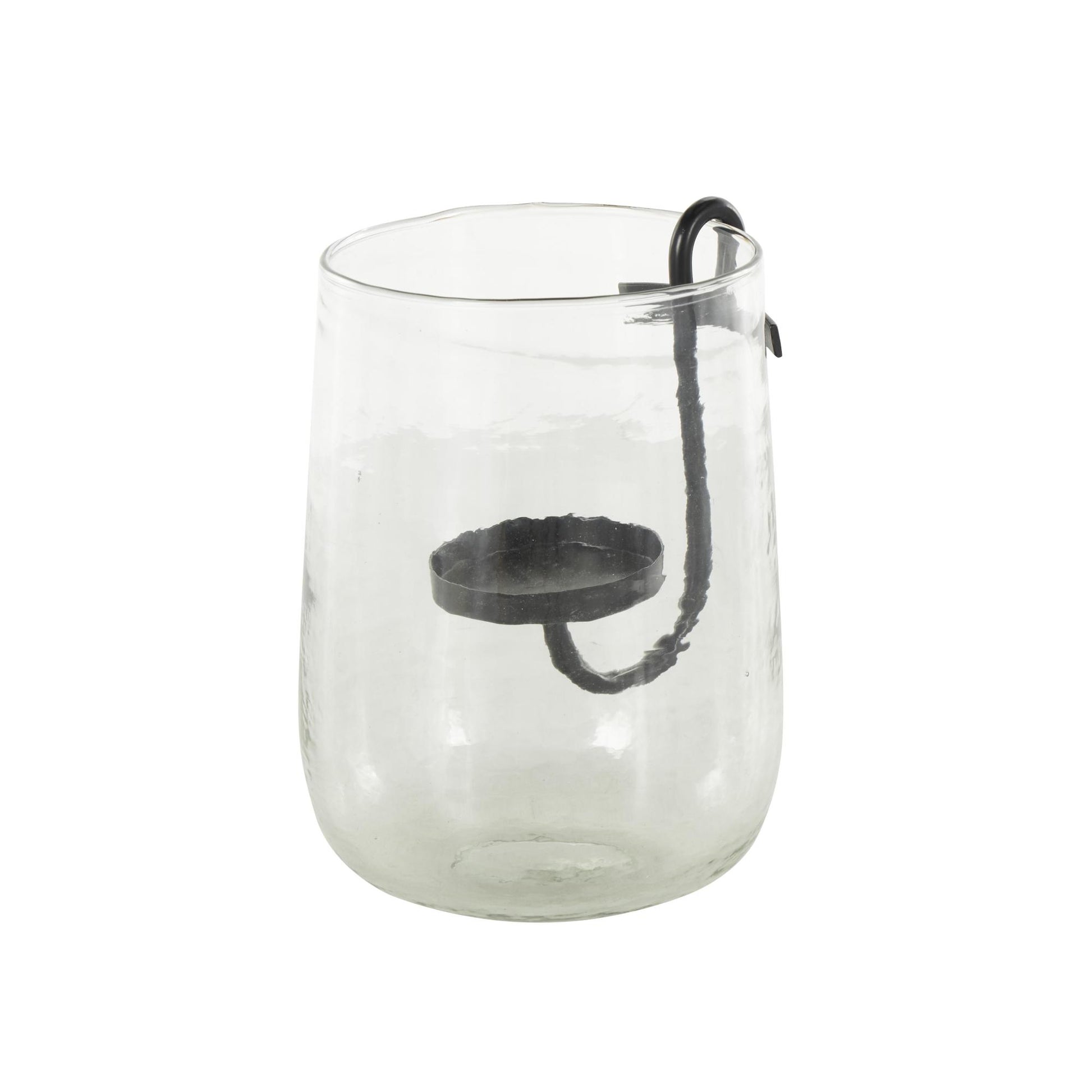 Clear Glass Decorative Candle Holder with Black Metal Accents