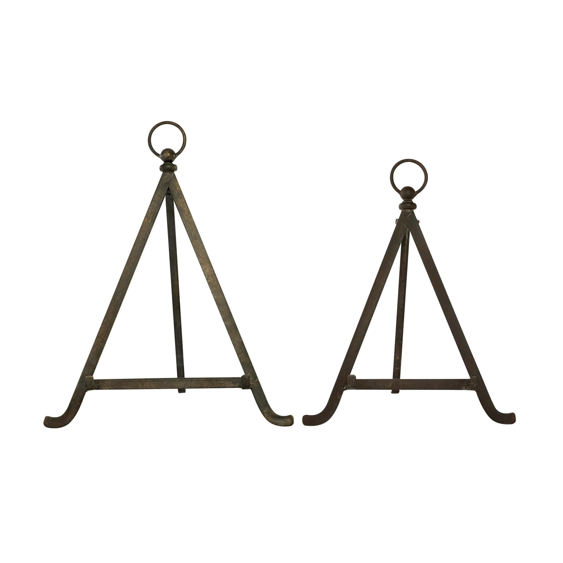 Set of 2 Bronze Metal Tabletop Triangle Display Easel with Foldable Stand
