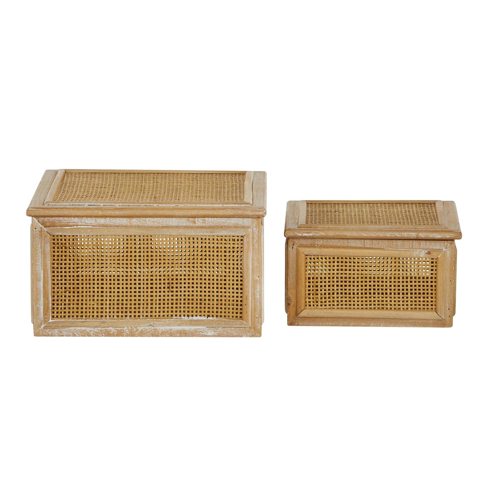 Set of 2 Brown Wood Decorative Box with Lid
