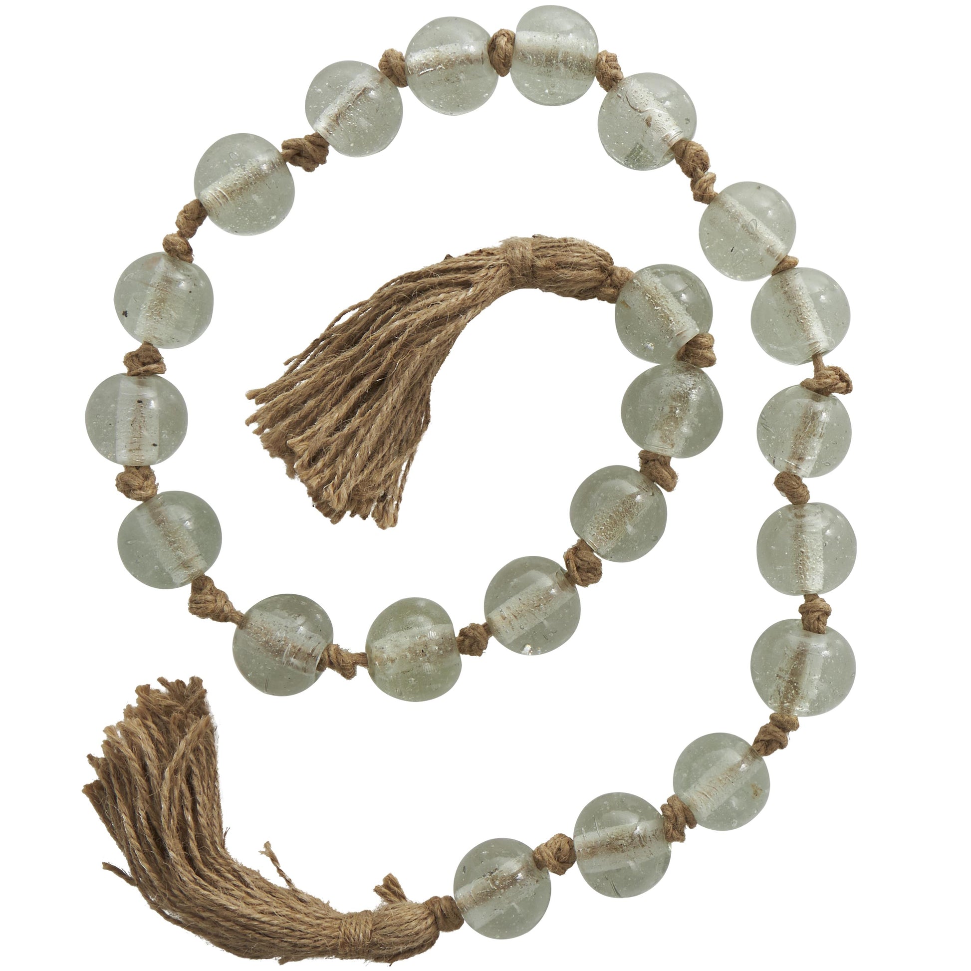 Glass Handmade Round Beaded Garland with Tassel with Knotted Brown Jute