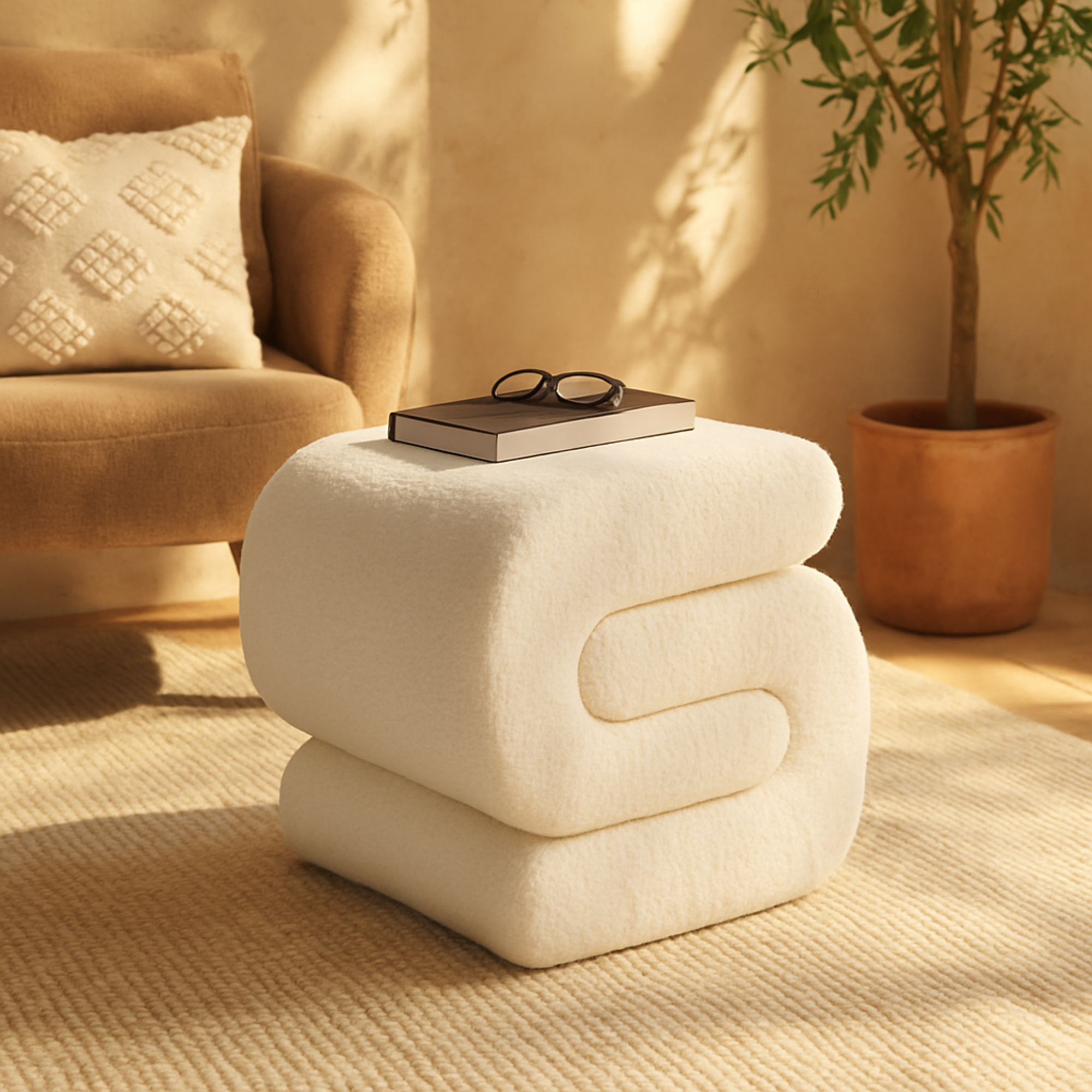 Polyester S- Shaped Room Ottoman with Connected Arches