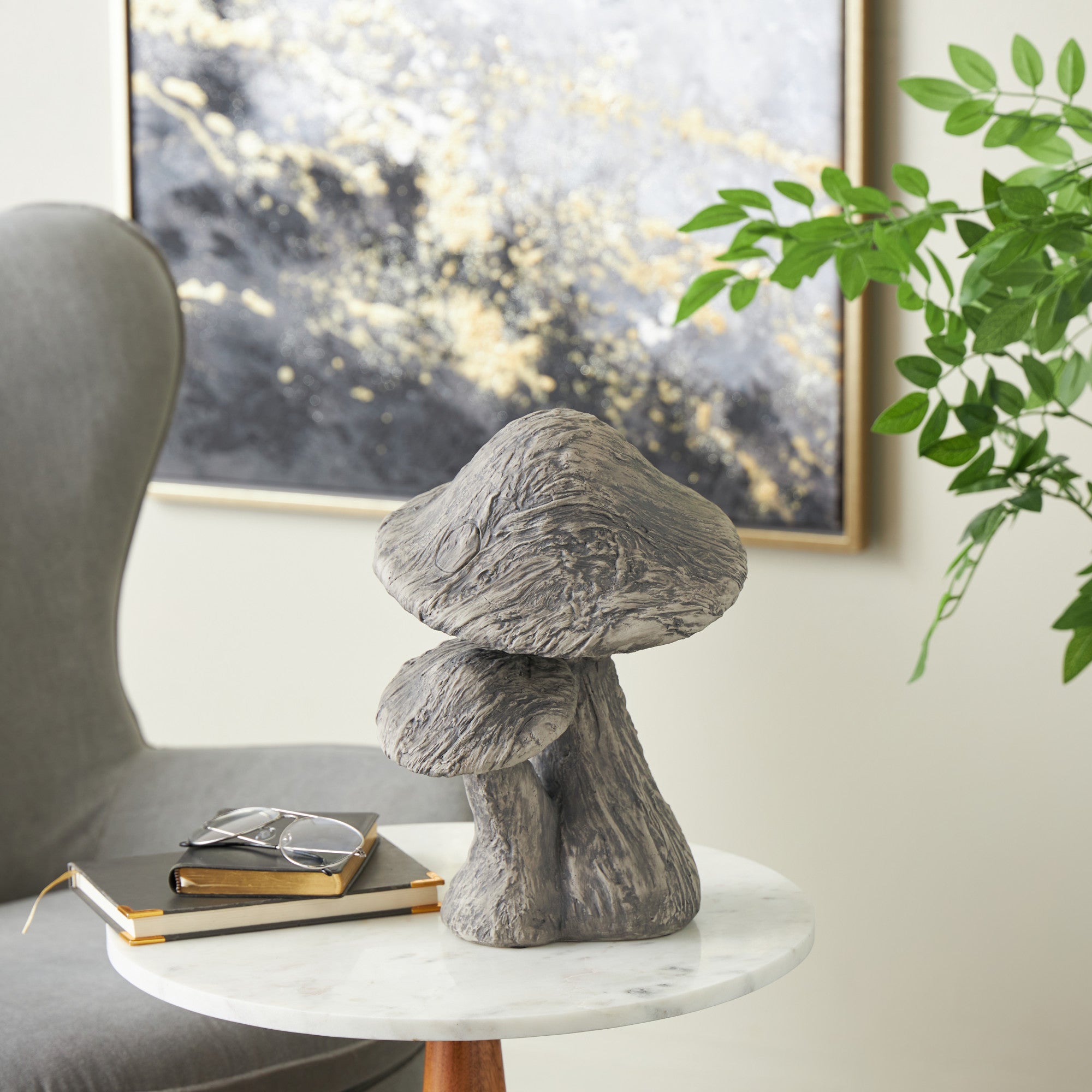 Mushroom Gray Polystone Textured Decorative Sculpture