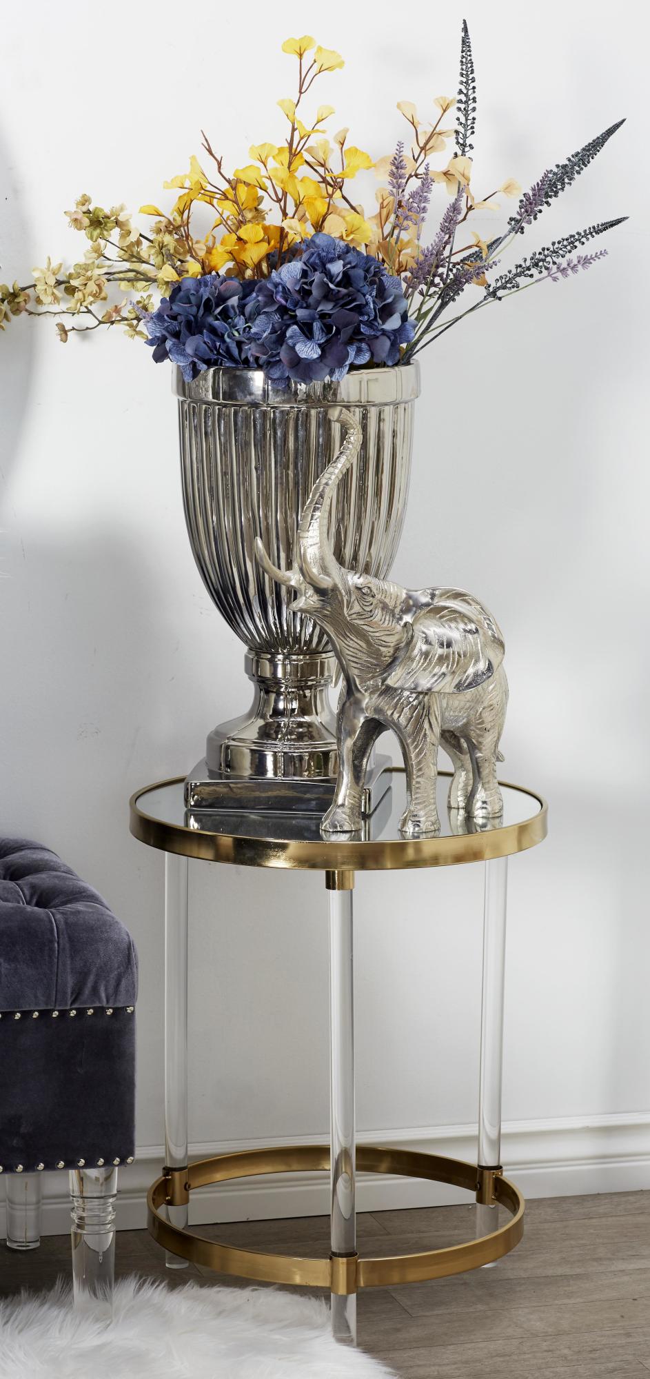 Acrylic Plastic Circular Side End Accent Table with Mirrored Top and Acrylic Legs 19" x 19" x 23"