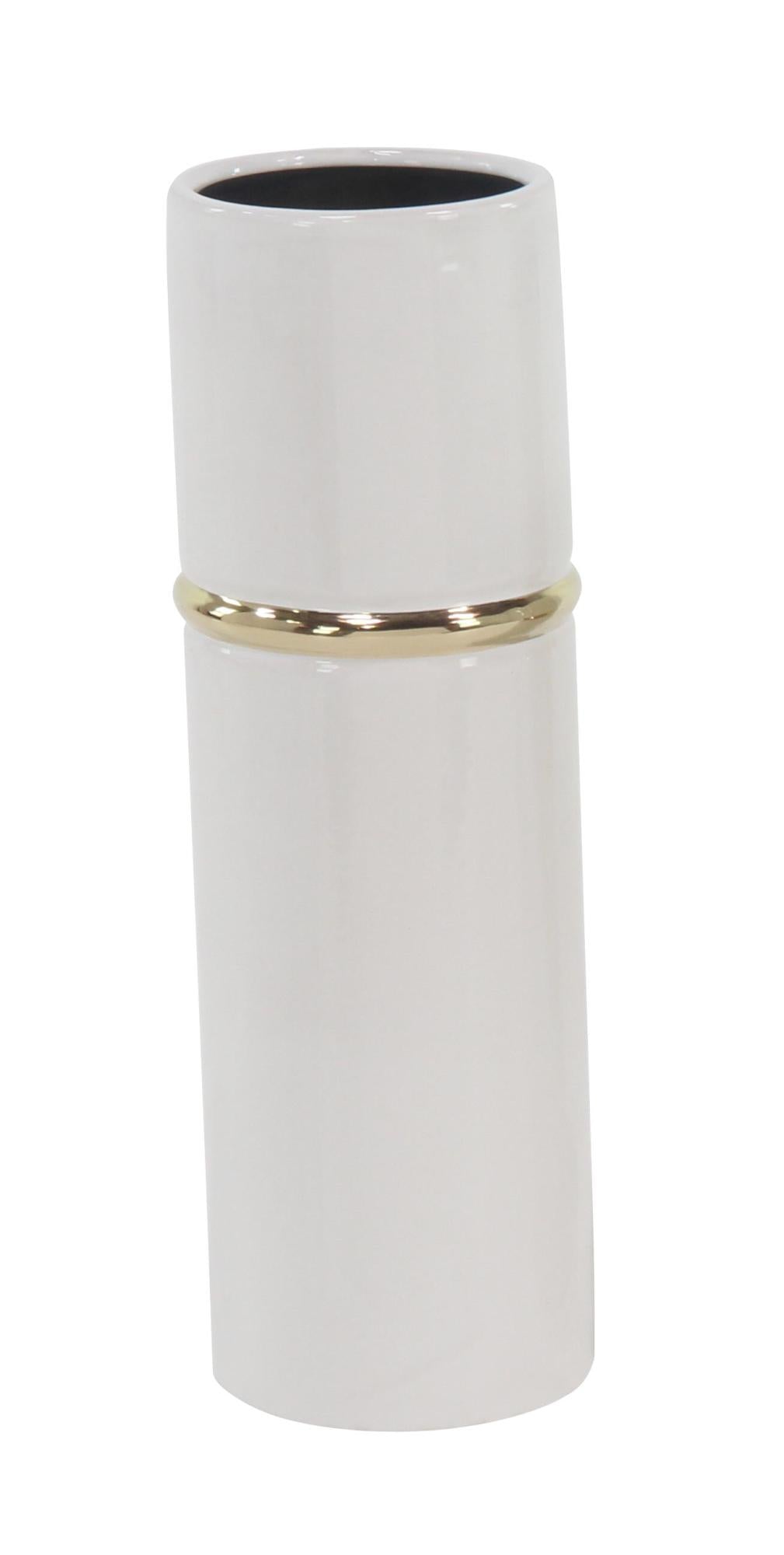 Set of 3 White Ceramic Decorative Vase with Gold Accents