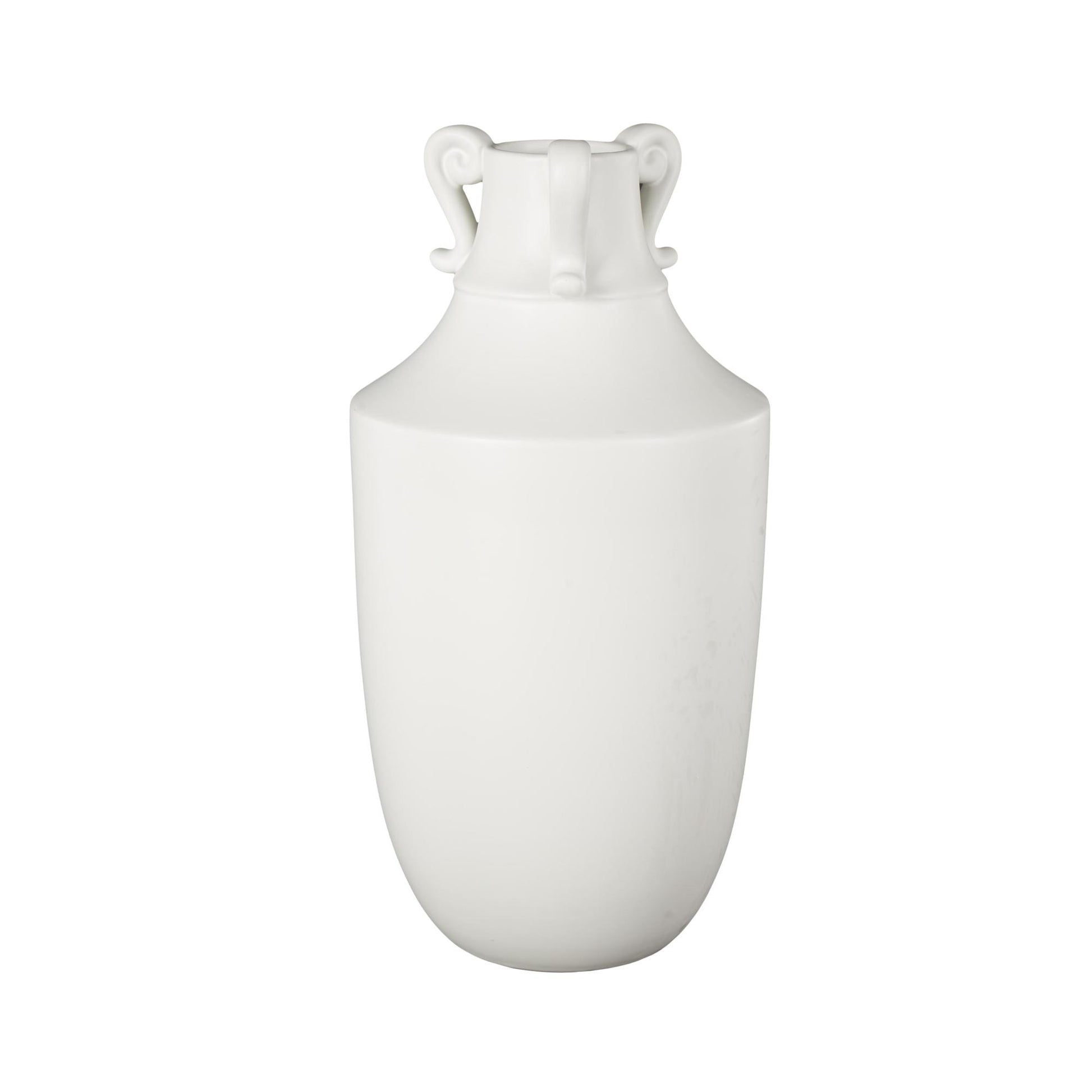 Scroll White Ceramic Sleek Amphora Decorative Vase with Handles