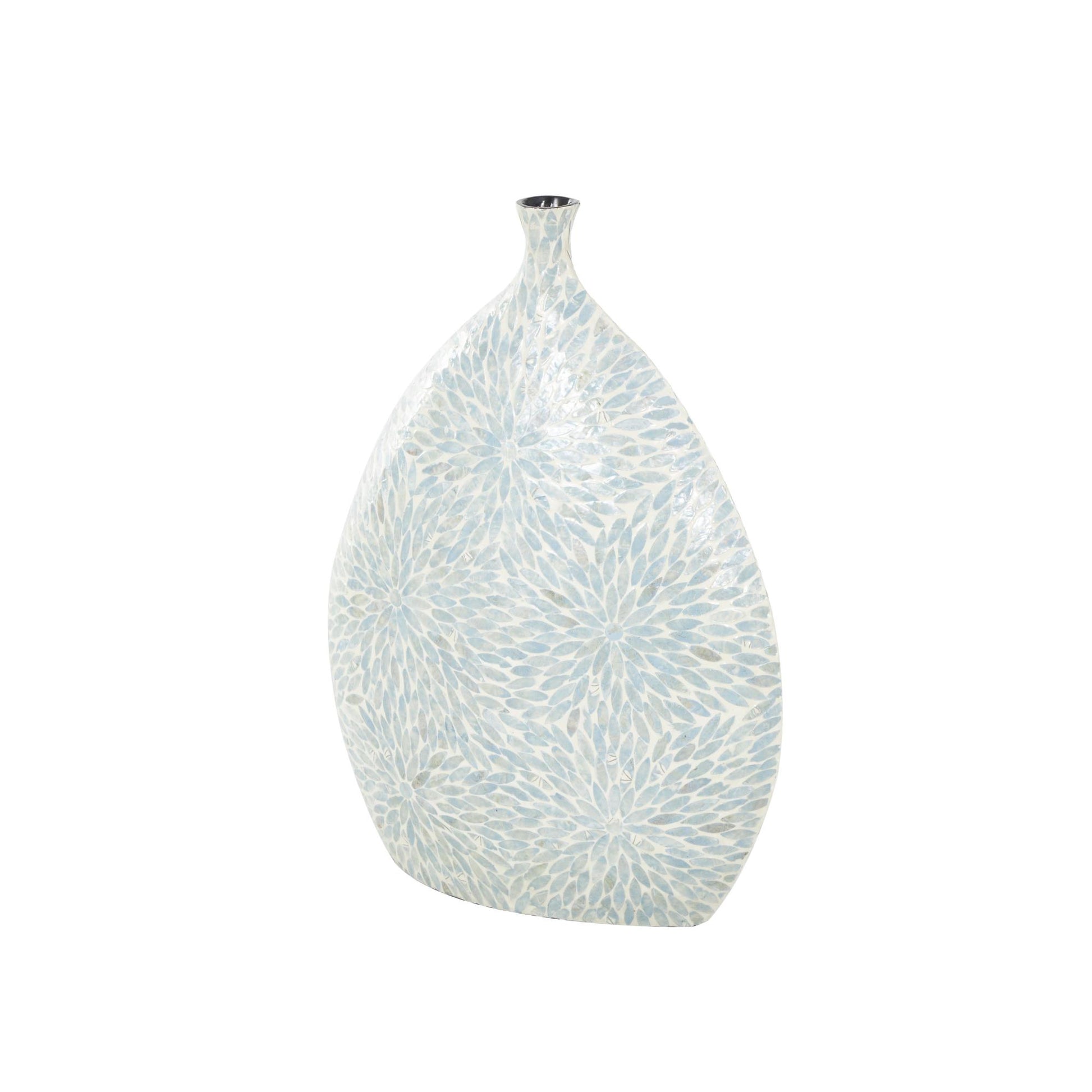 Floral Mother of Pearl Shell Handmade Large Mosaic Decorative Vase with Cream Underlay