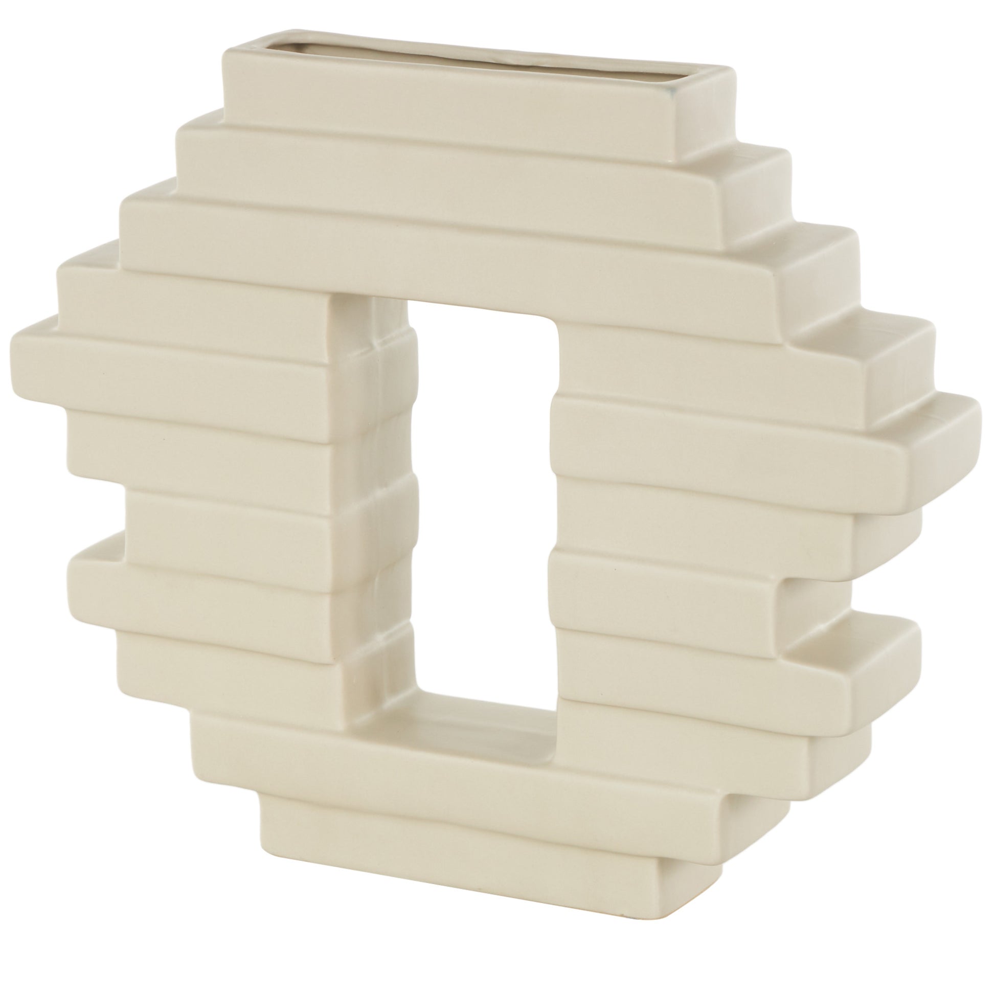 Abstract Cream Ceramic Decorative Vase with Rectangular Center Cutout