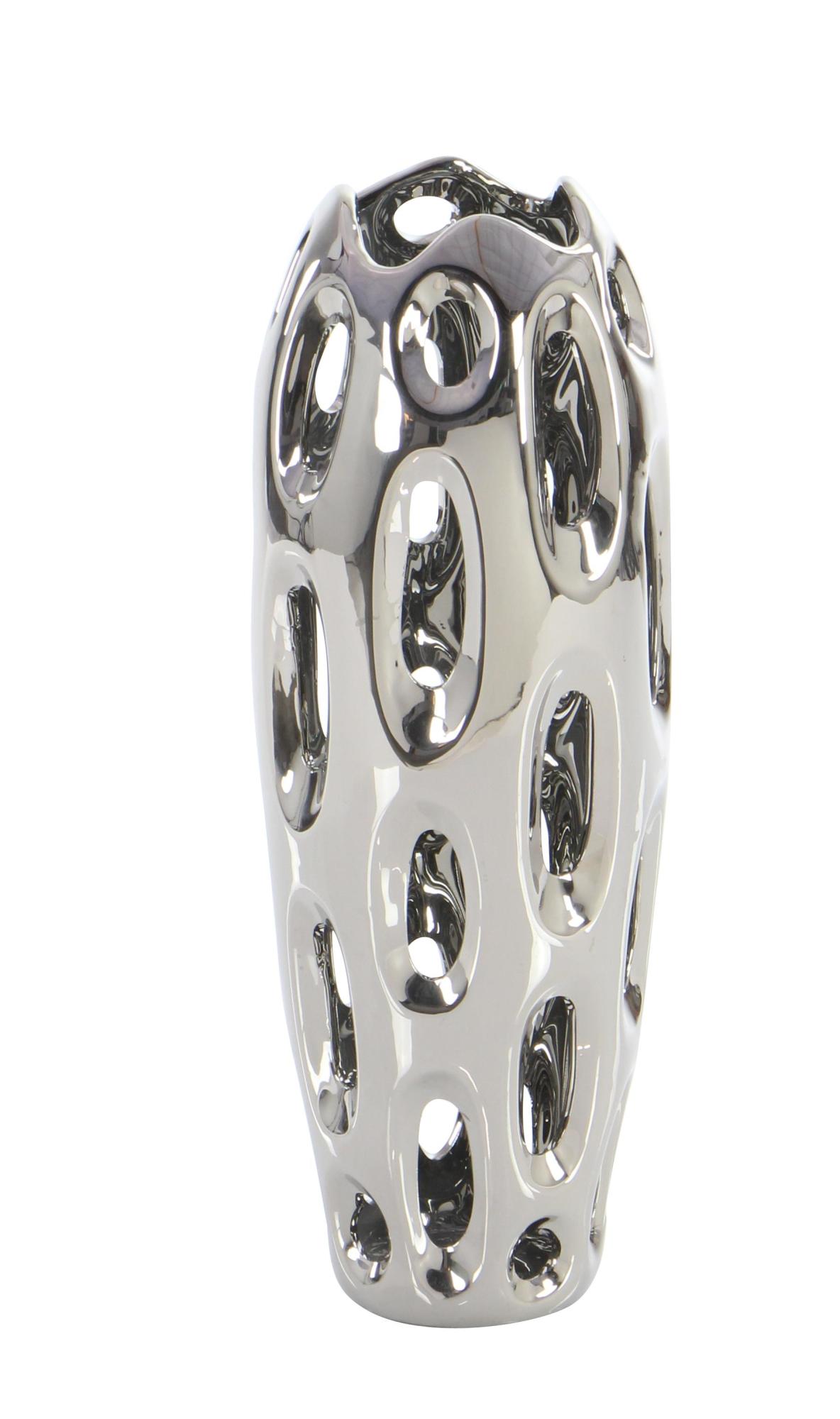 Silver Ceramic Decorative Vase with Cut Out Designs