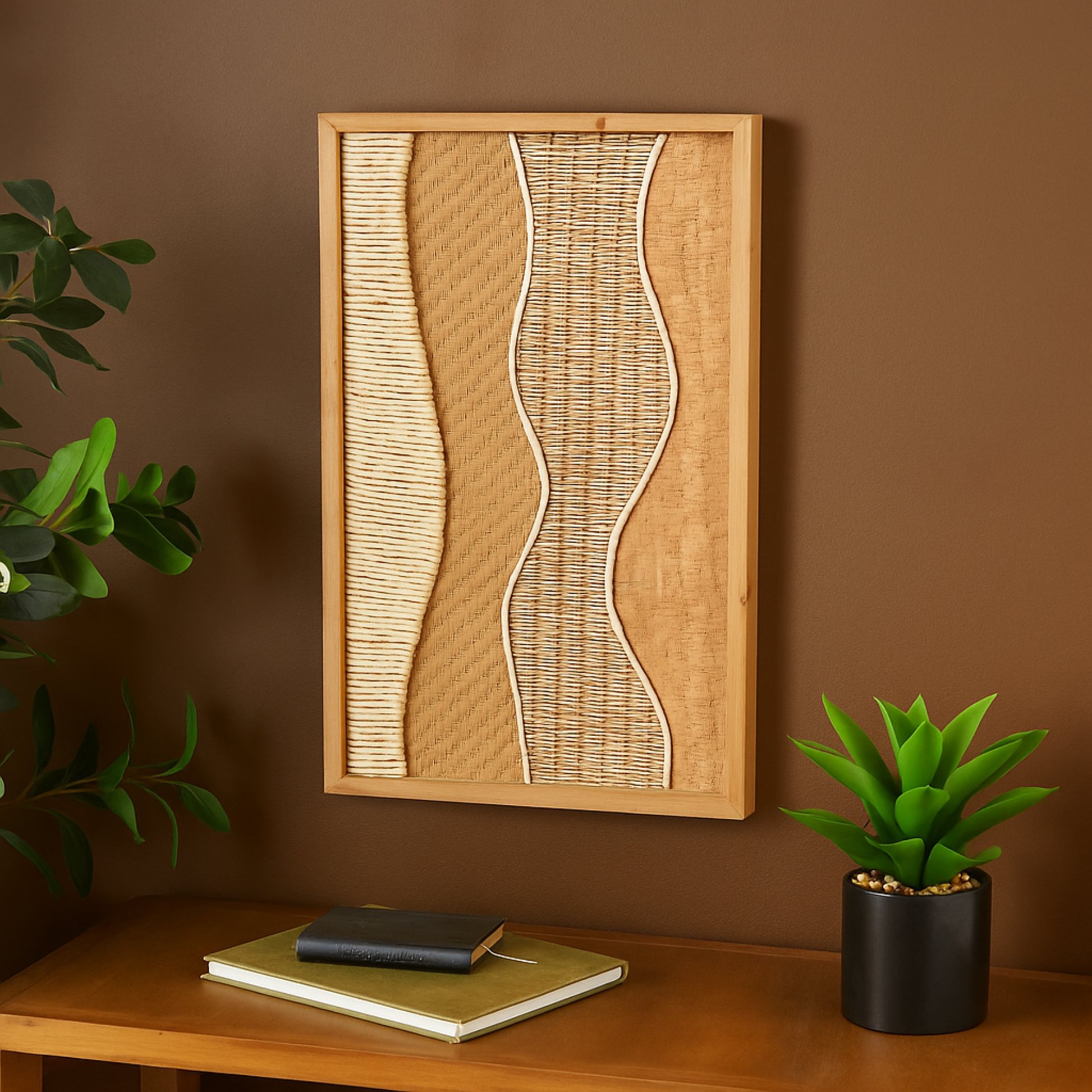 Abstract Brown Wood Handmade Mixed Media Home Wall Decor with Textures and Patterns