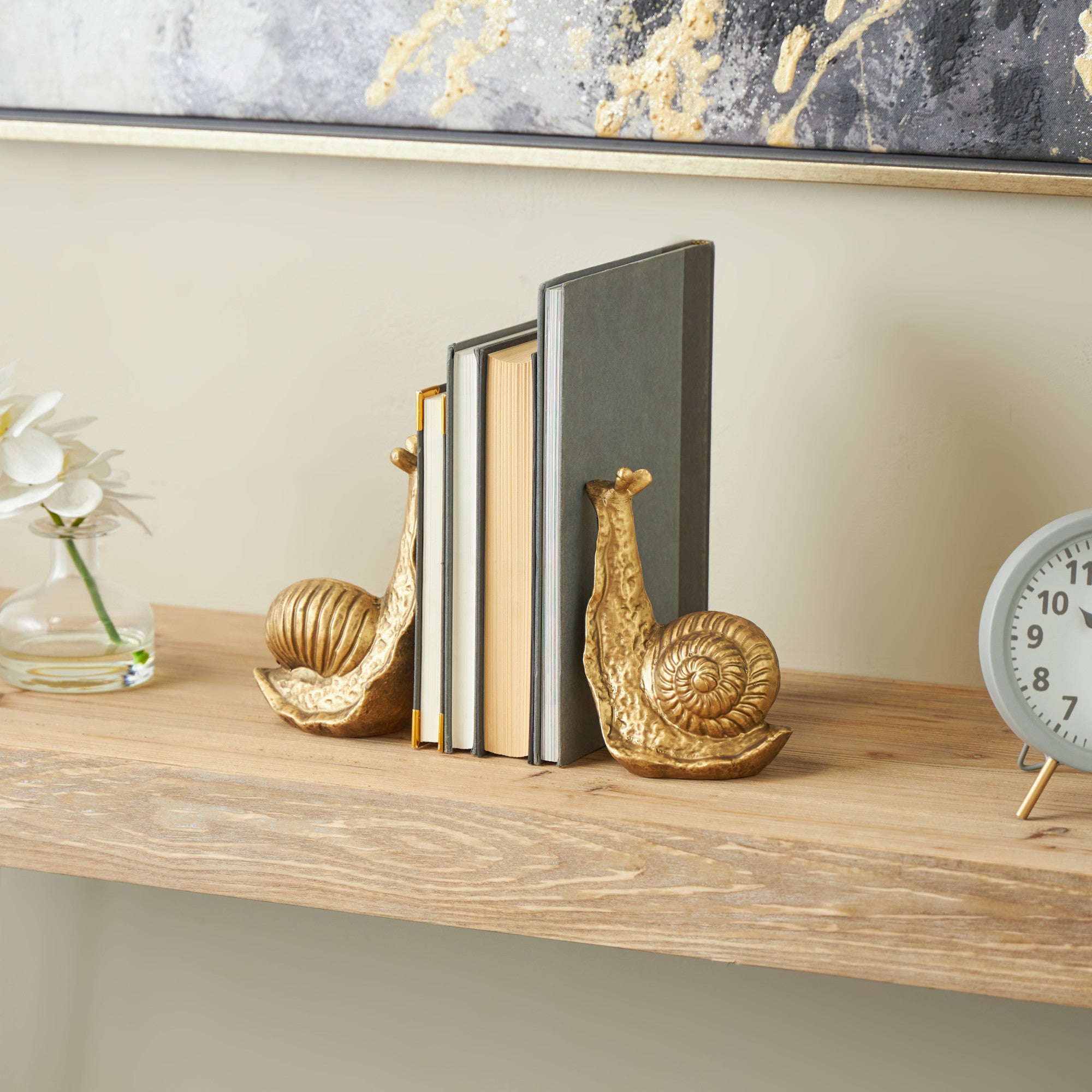 Set of 2 Snail Gold Metal Standing Decorative Bookends